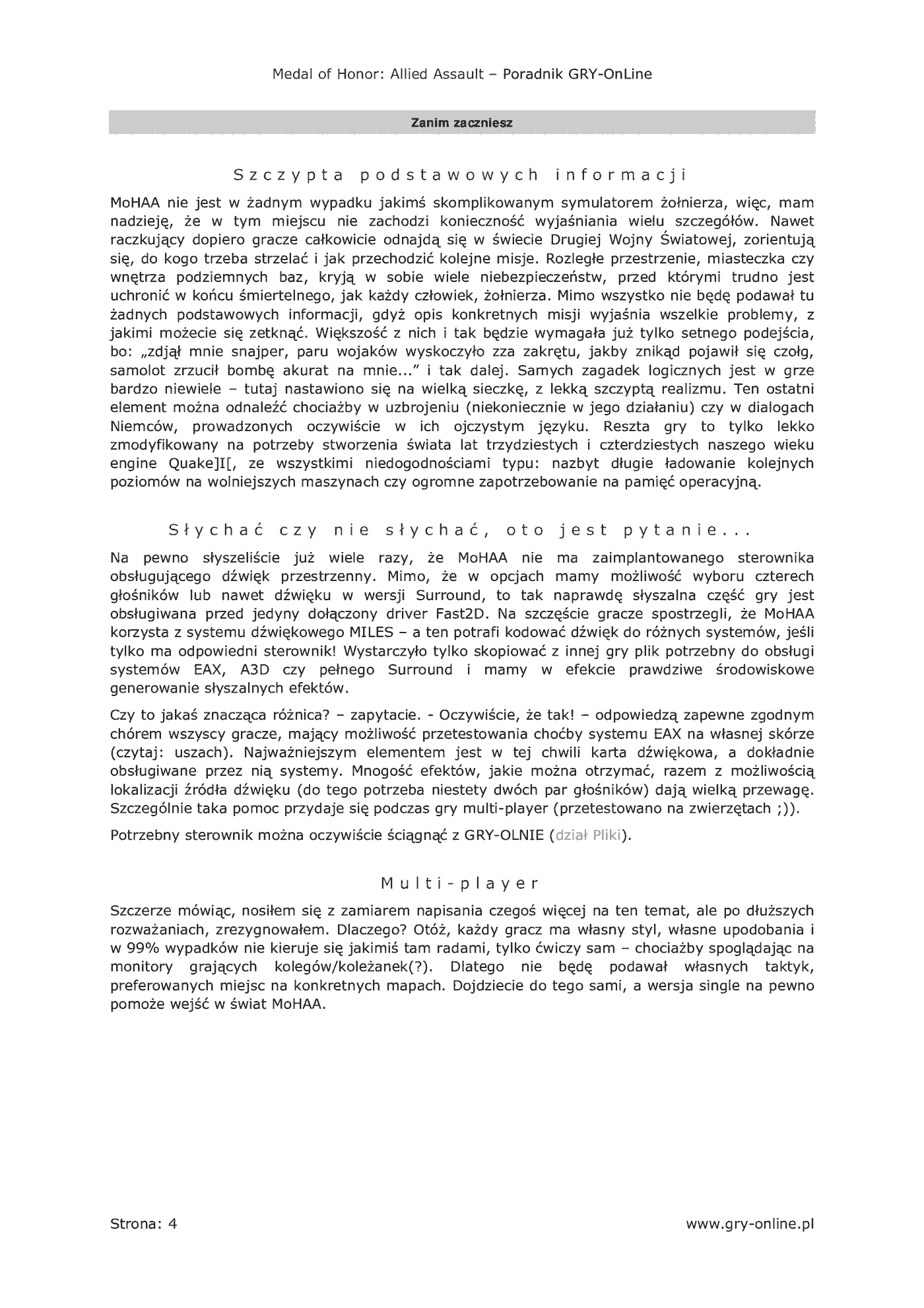 Fragment „Medal of Honor: Allied Assault - poradnik do gry” — strona 5 z 8