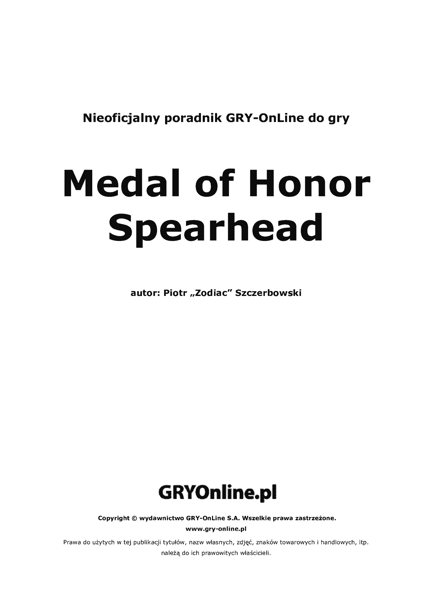 Fragment „Medal of Honor: Allied Assault - Spearhead - poradnik do gry” — strona 2 z 8