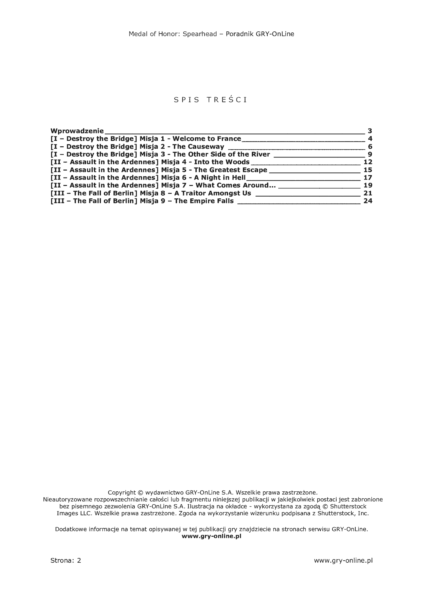 Fragment „Medal of Honor: Allied Assault - Spearhead - poradnik do gry” — strona 3 z 8