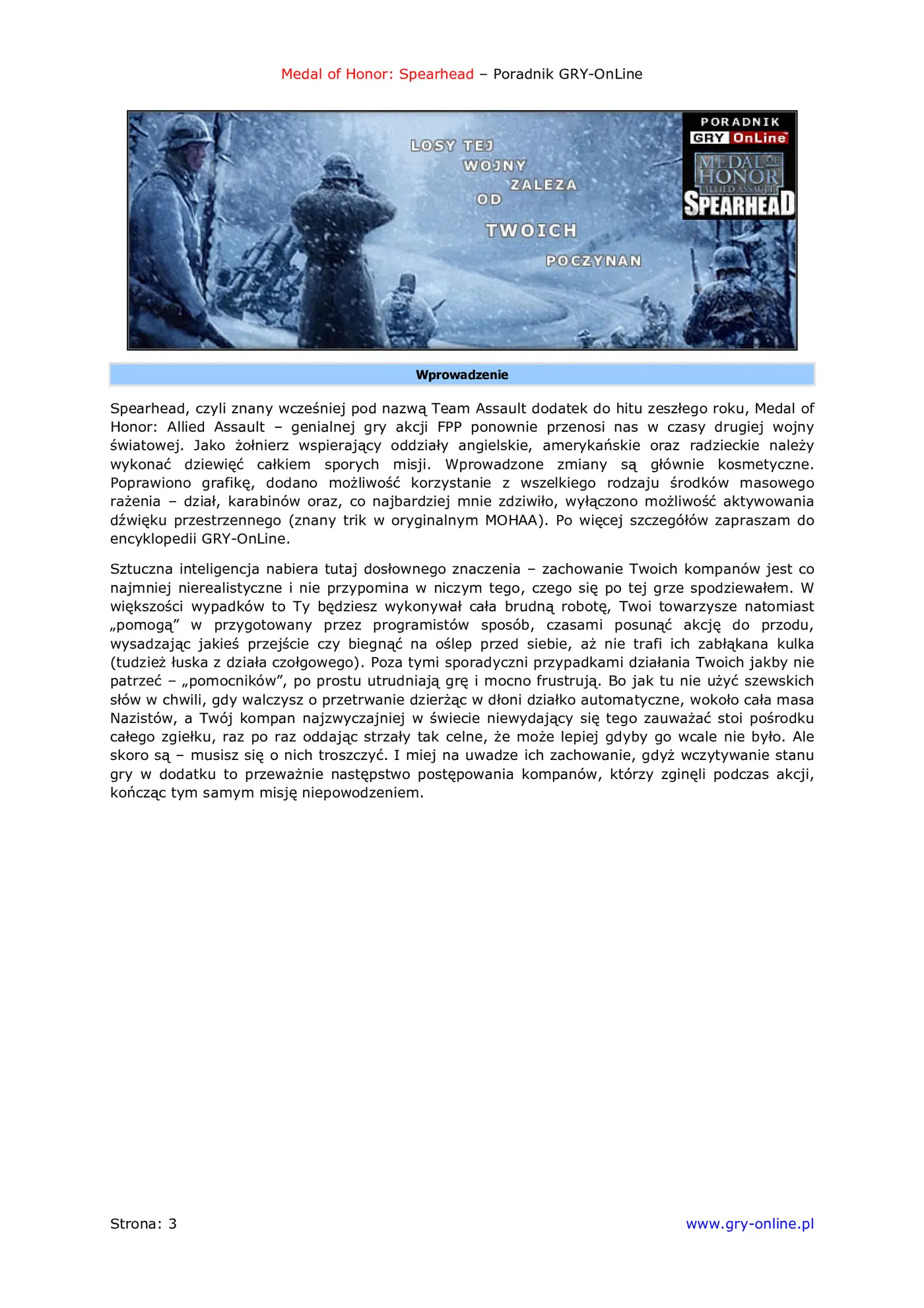 Fragment „Medal of Honor: Allied Assault - Spearhead - poradnik do gry” — strona 4 z 8