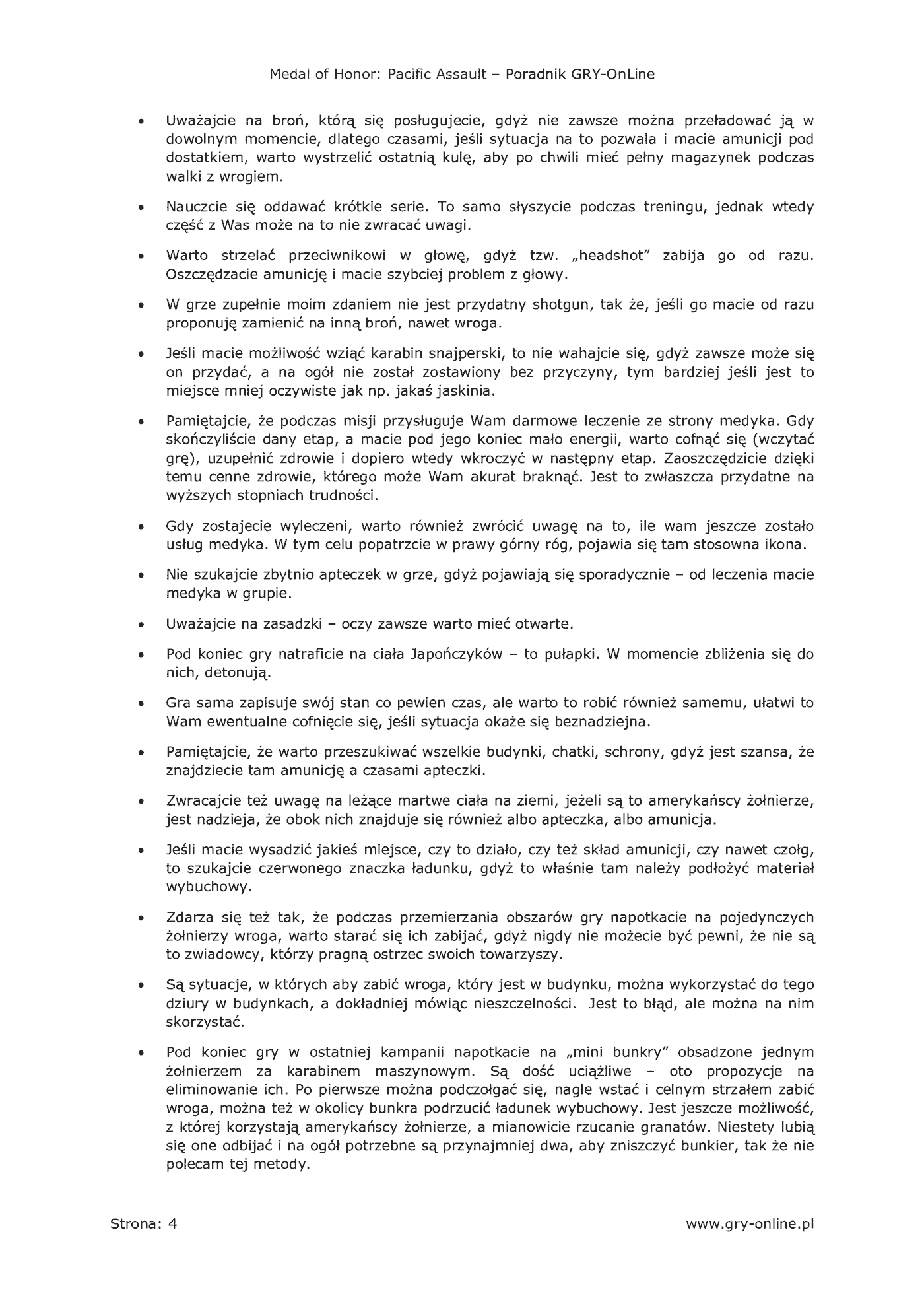 Fragment „Medal of Honor: Wojna na Pacyfiku - poradnik do gry” — strona 5 z 8