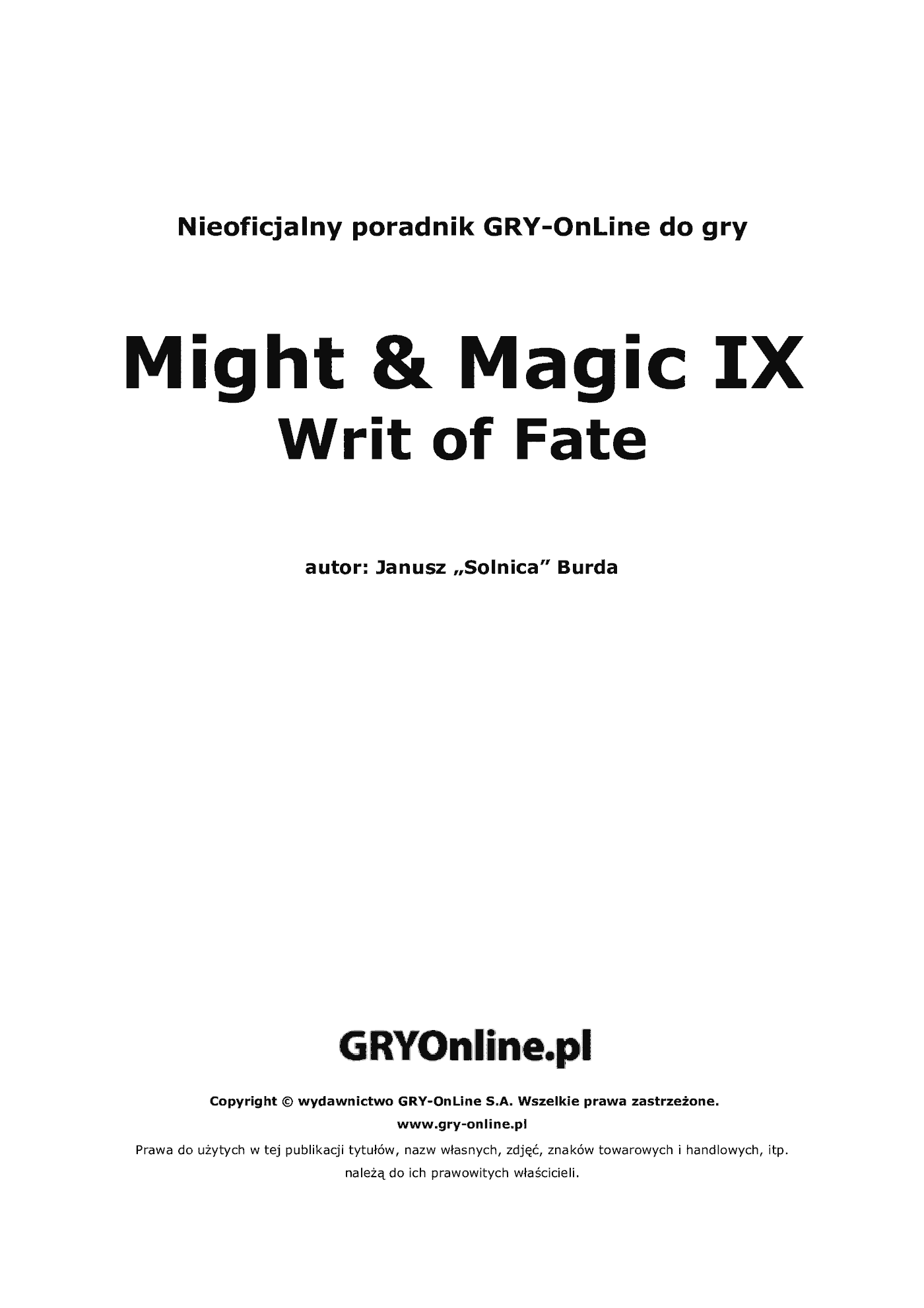 Fragment „Might Magic IX: Writ of Fate - poradnik do gry” — strona 2 z 8