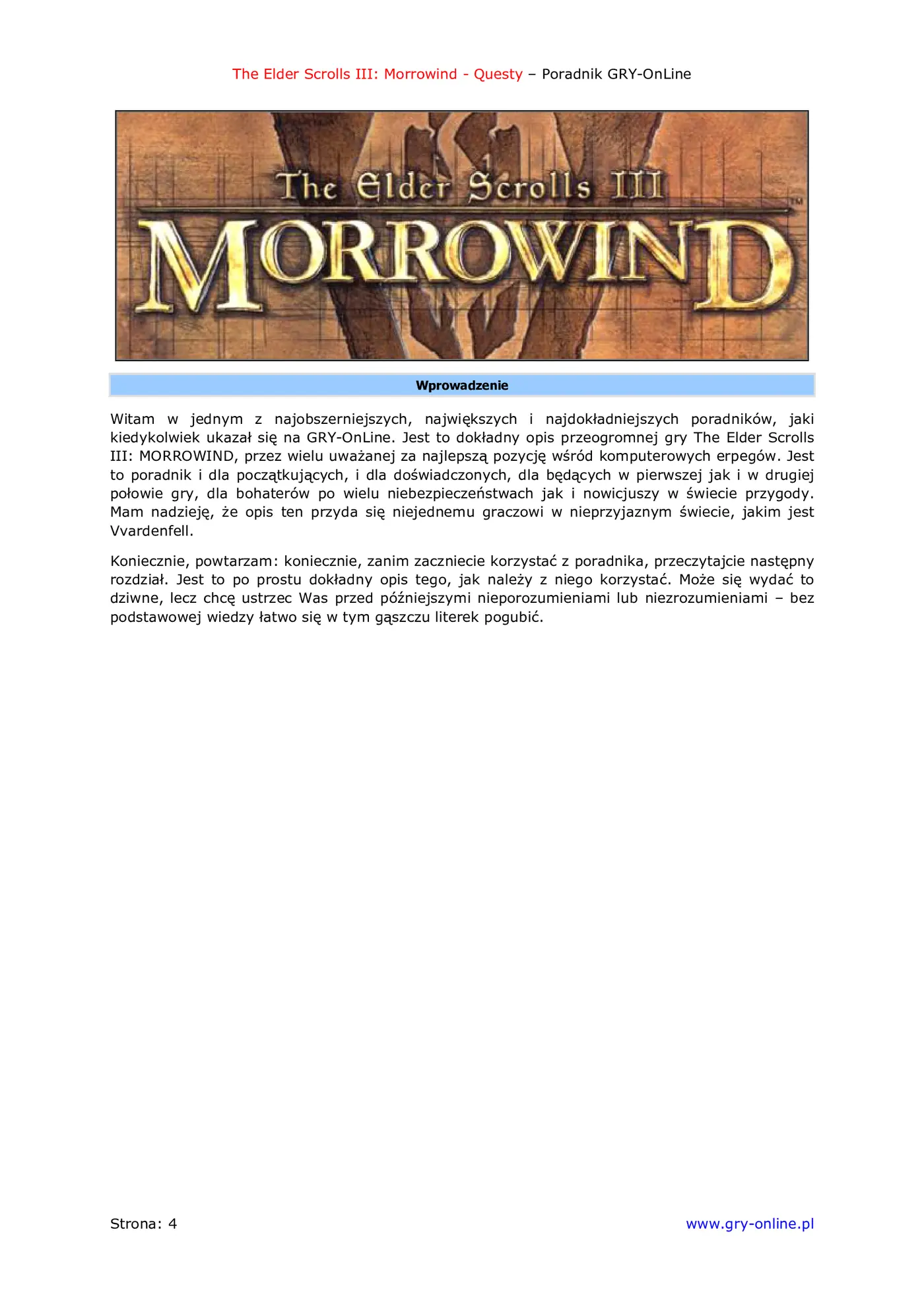 Fragment „Morrowind - questy - poradnik do gry” — strona 5 z 8