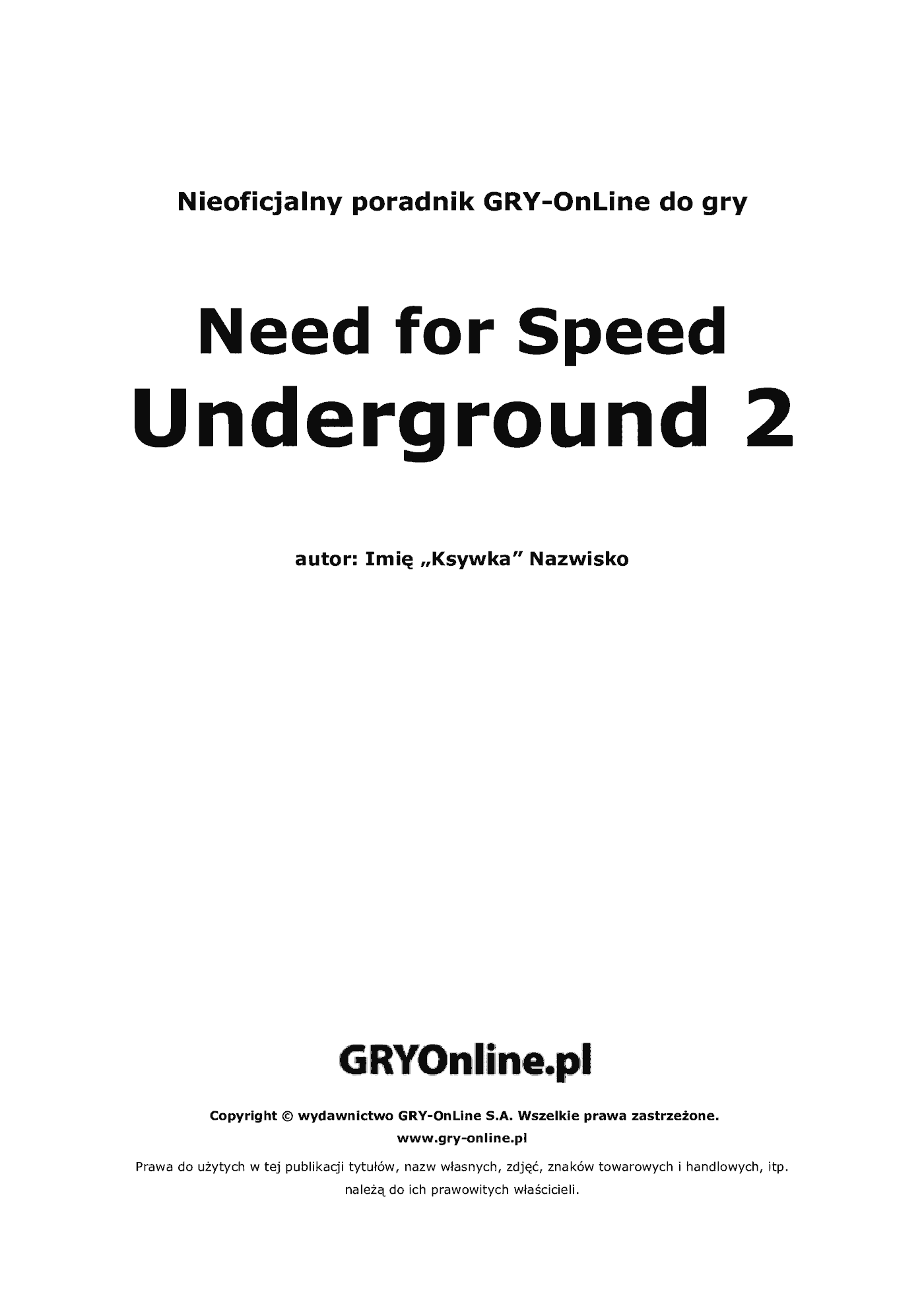 Fragment „Need for Speed: Underground 2 - poradnik do gry” — strona 2 z 8