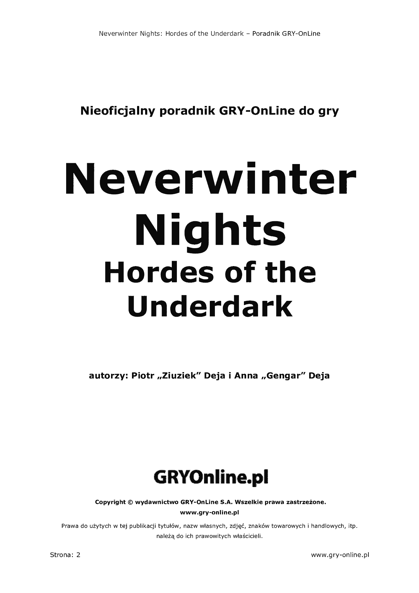 Fragment „Neverwinter Nights: Hordes of the Underdark - poradnik do gry” — strona 3 z 8