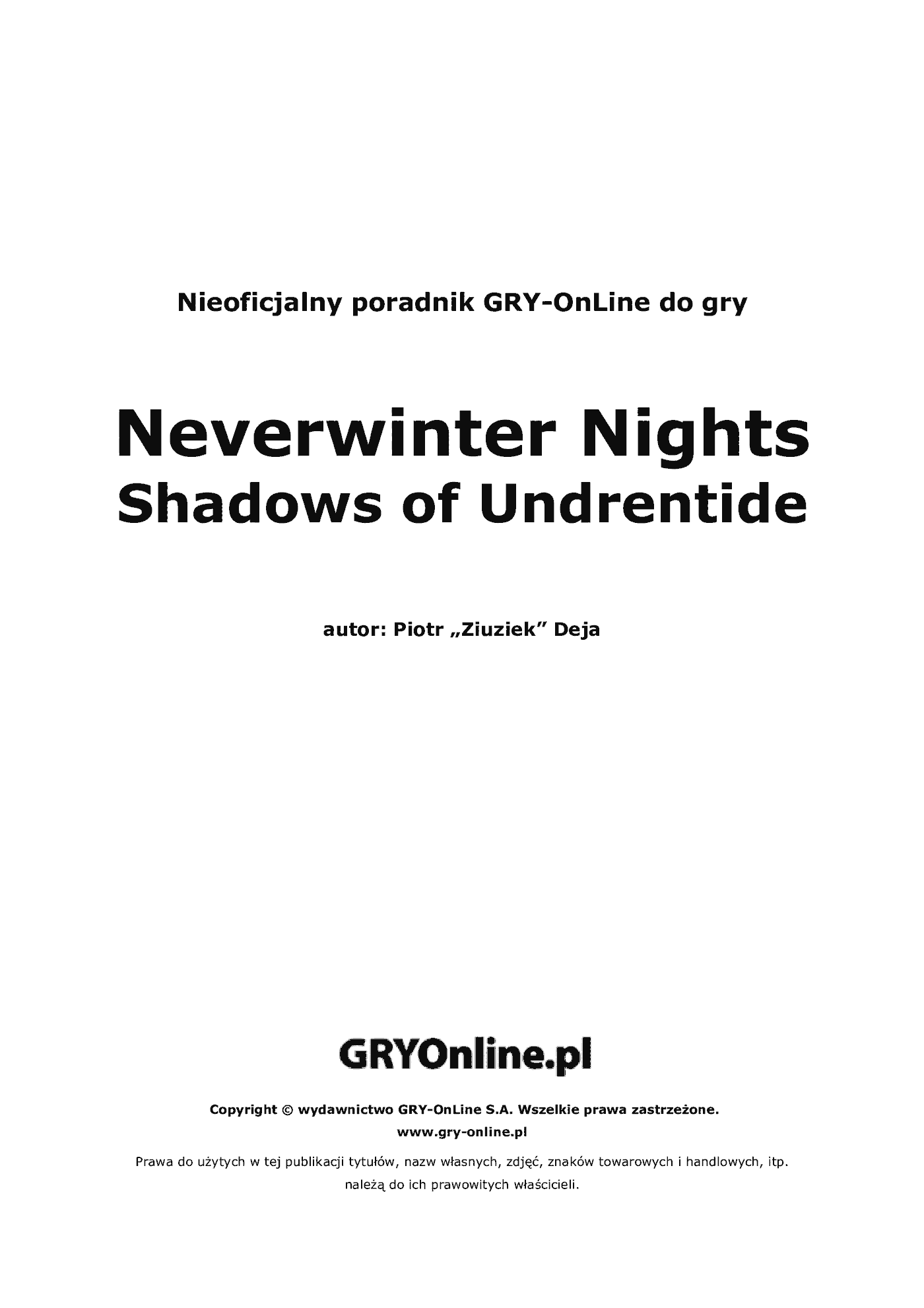 Fragment „Neverwinter Nights: Shadows of Undrentide - poradnik do gry” — strona 2 z 8