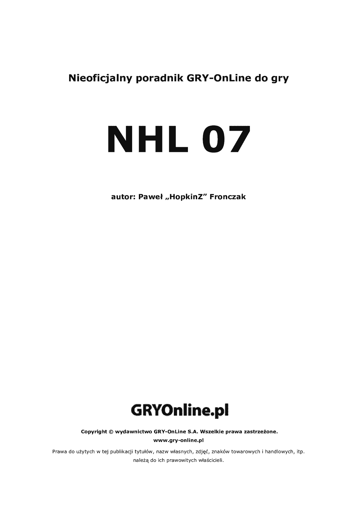 Fragment „NHL 07 - poradnik do gry” — strona 2 z 8