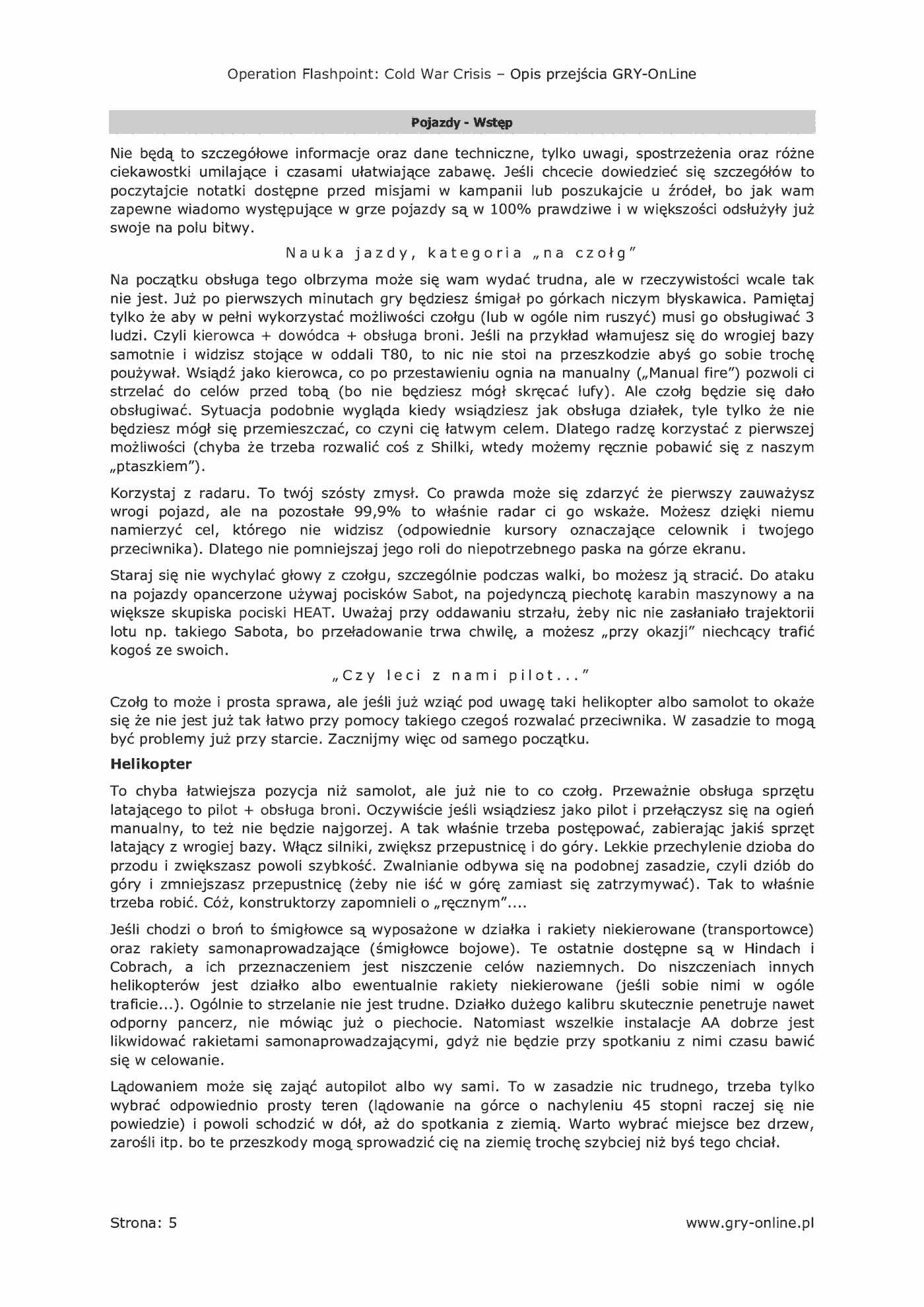 Fragment „Operation Flashpoint: Cold War Crisis - poradnik do gry” — strona 6 z 8