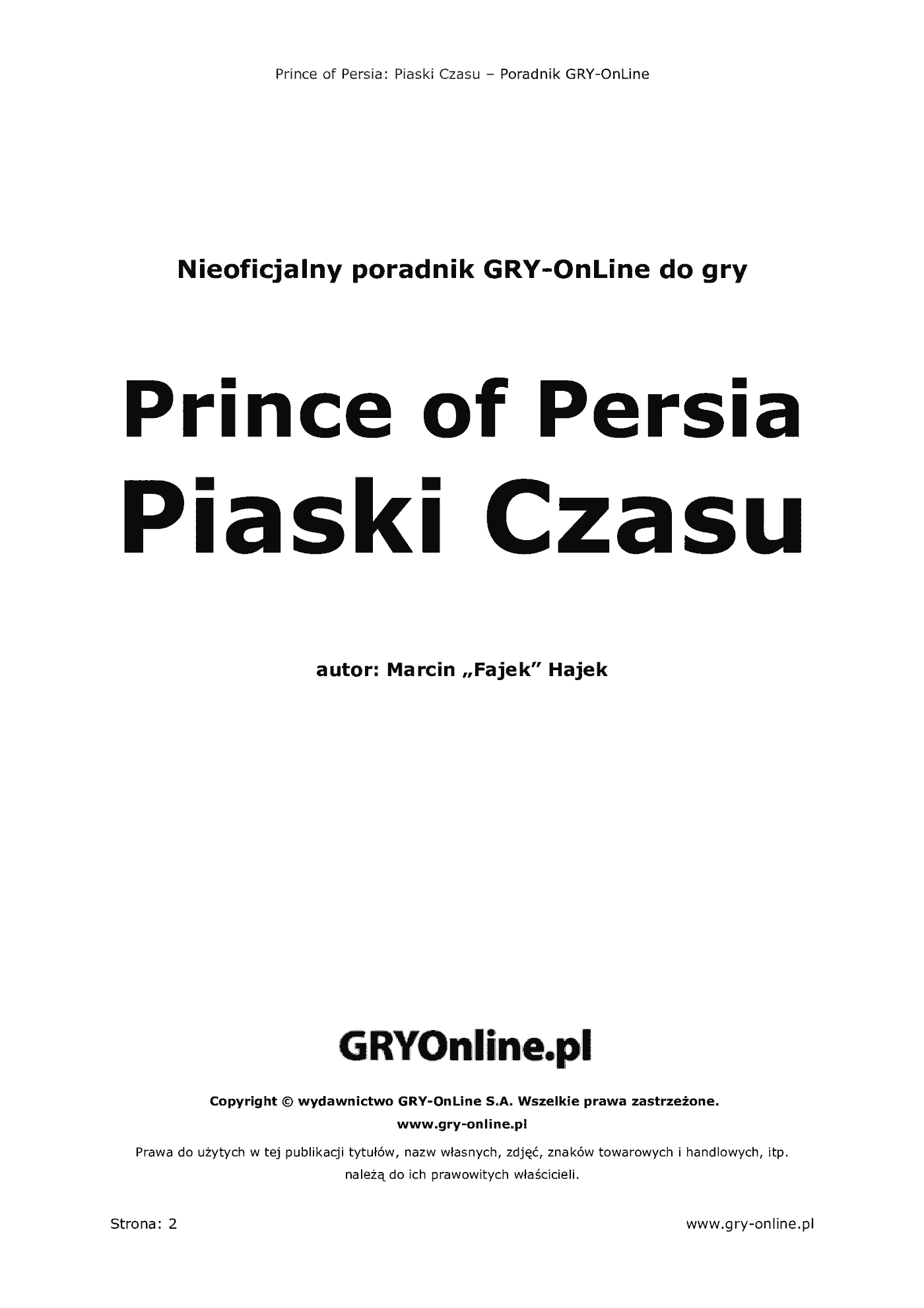 Fragment „Prince of Persia: Piaski Czasu - poradnik do gry” — strona 3 z 8