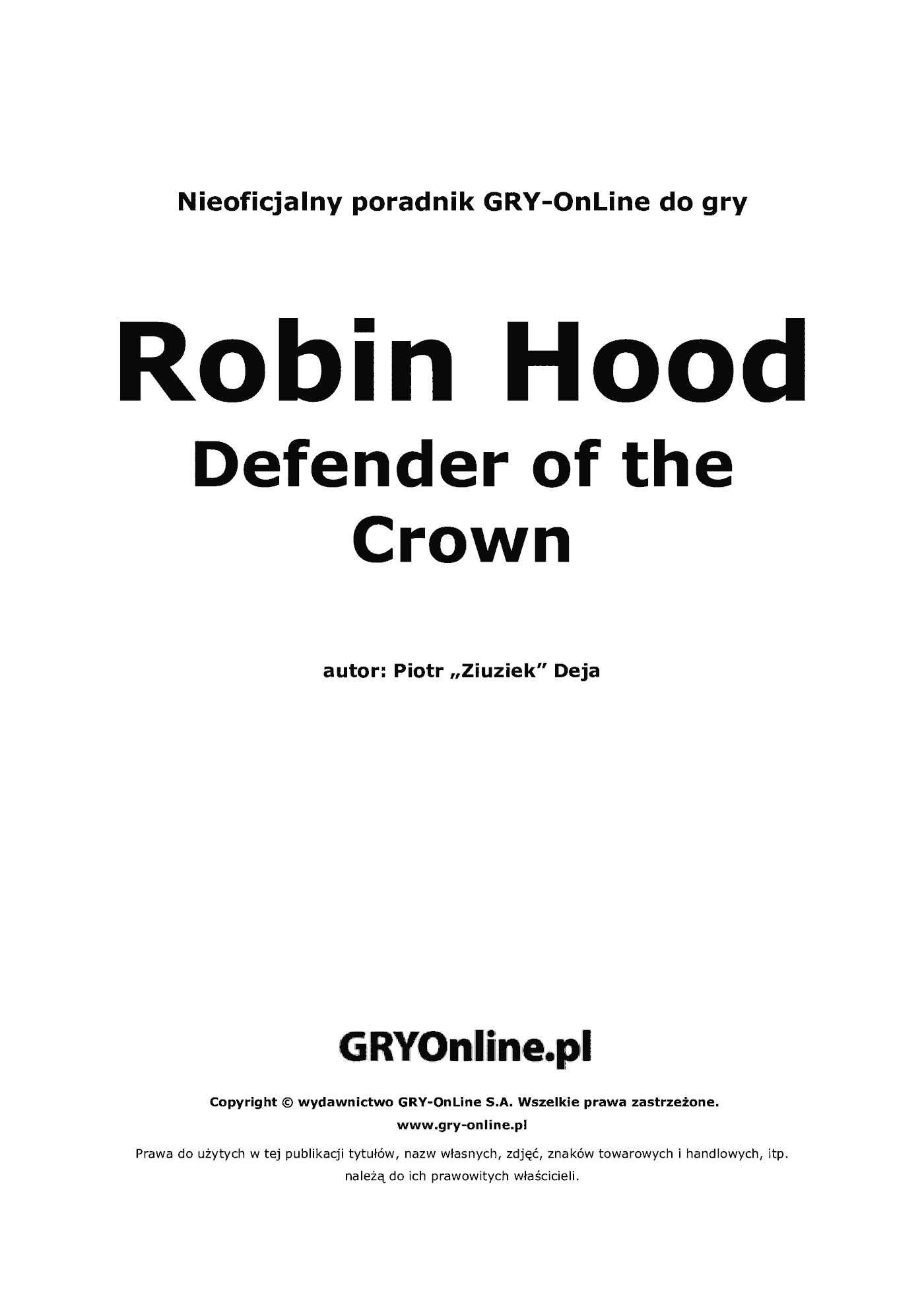 Fragment „Robin Hood: Defender of the Crown - poradnik do gry” — strona 2 z 8