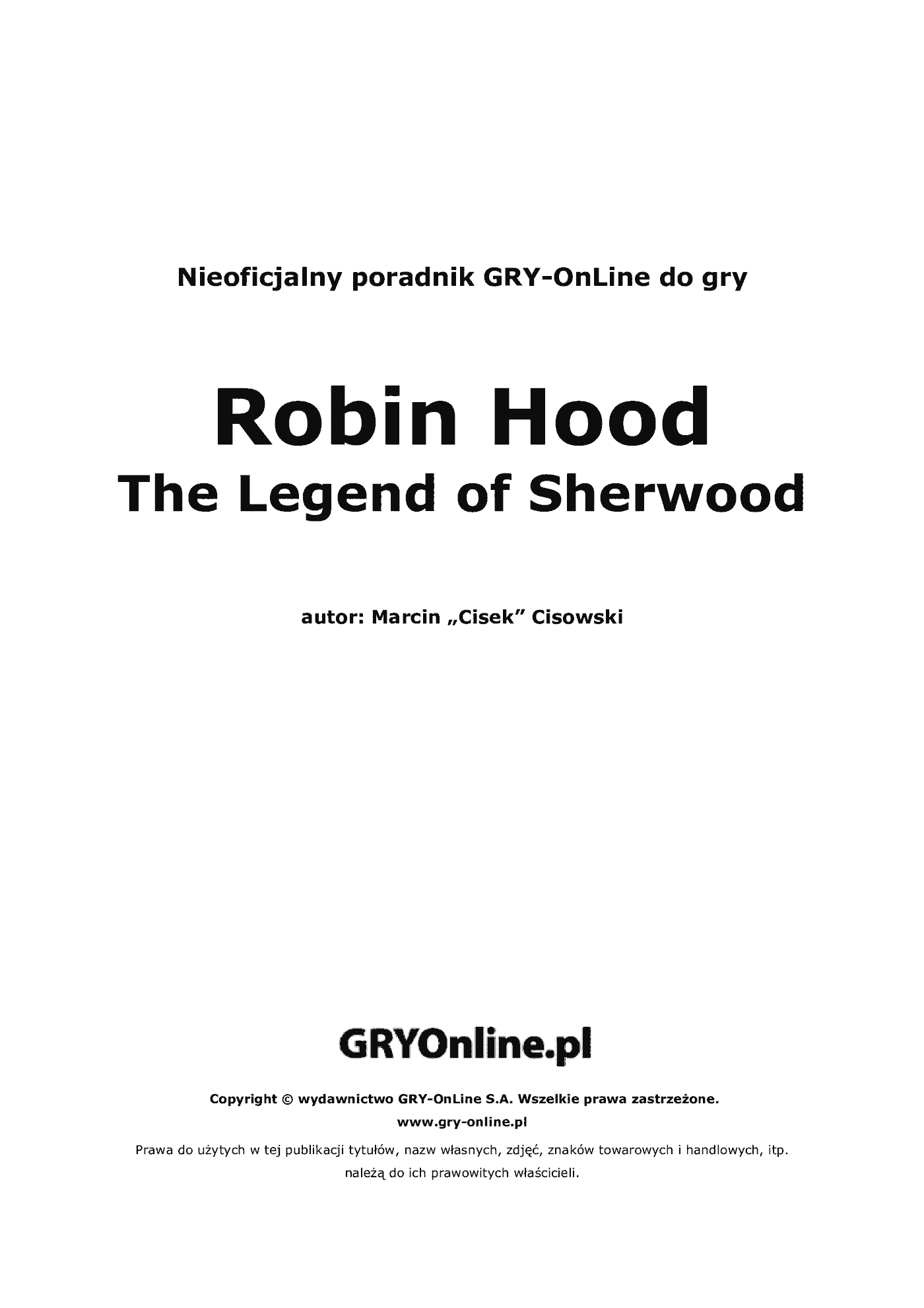 Fragment „Robin Hood: Legenda Sherwood - poradnik do gry” — strona 2 z 8