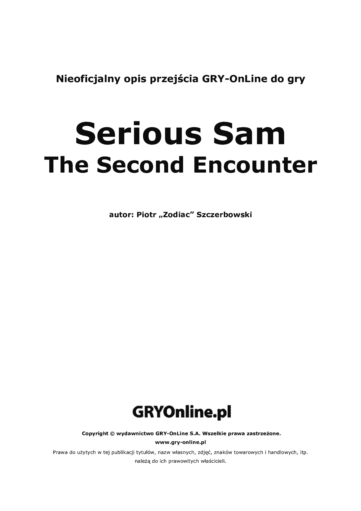 Fragment „Serious Sam: Drugie Starcie - poradnik do gry” — strona 2 z 8