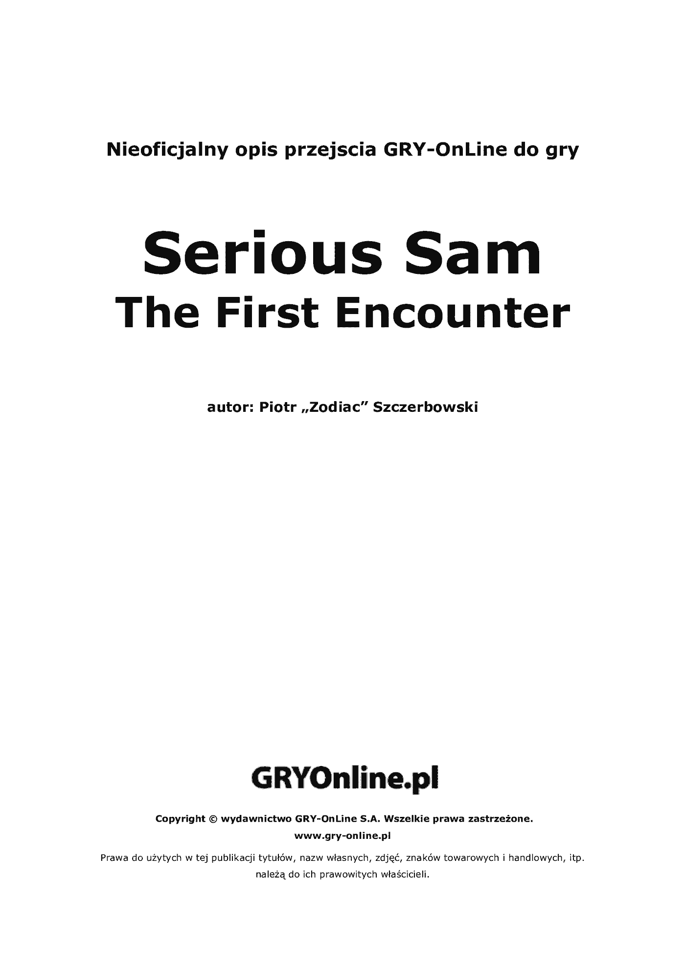 Fragment „Serious Sam: Pierwsze starcie - poradnik do gry” — strona 2 z 8