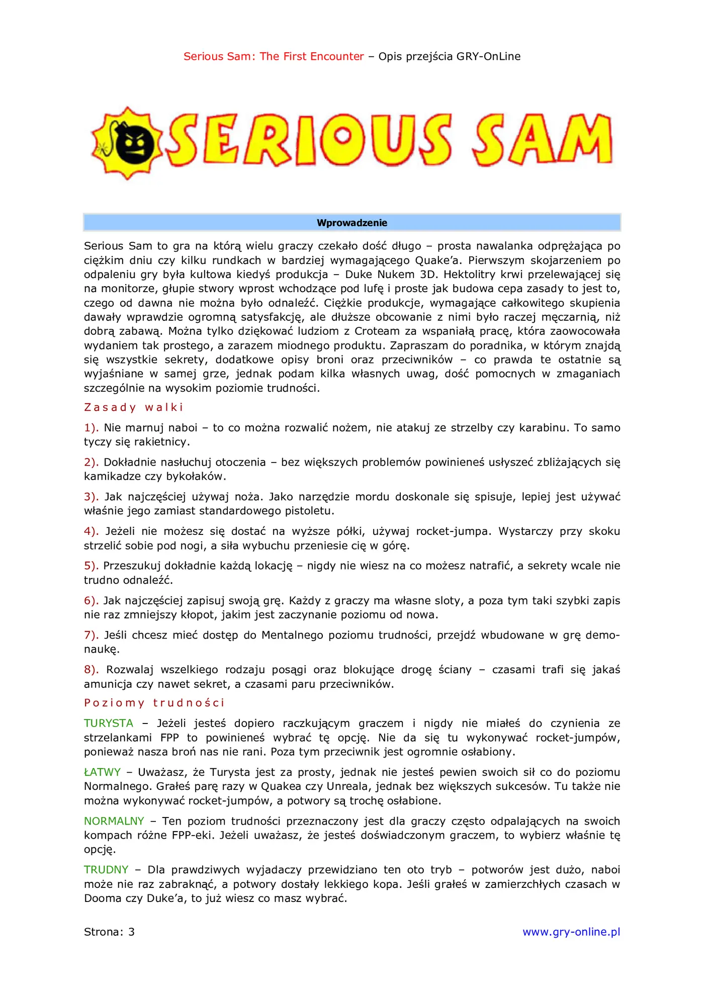 Fragment „Serious Sam: Pierwsze starcie - poradnik do gry” — strona 4 z 8
