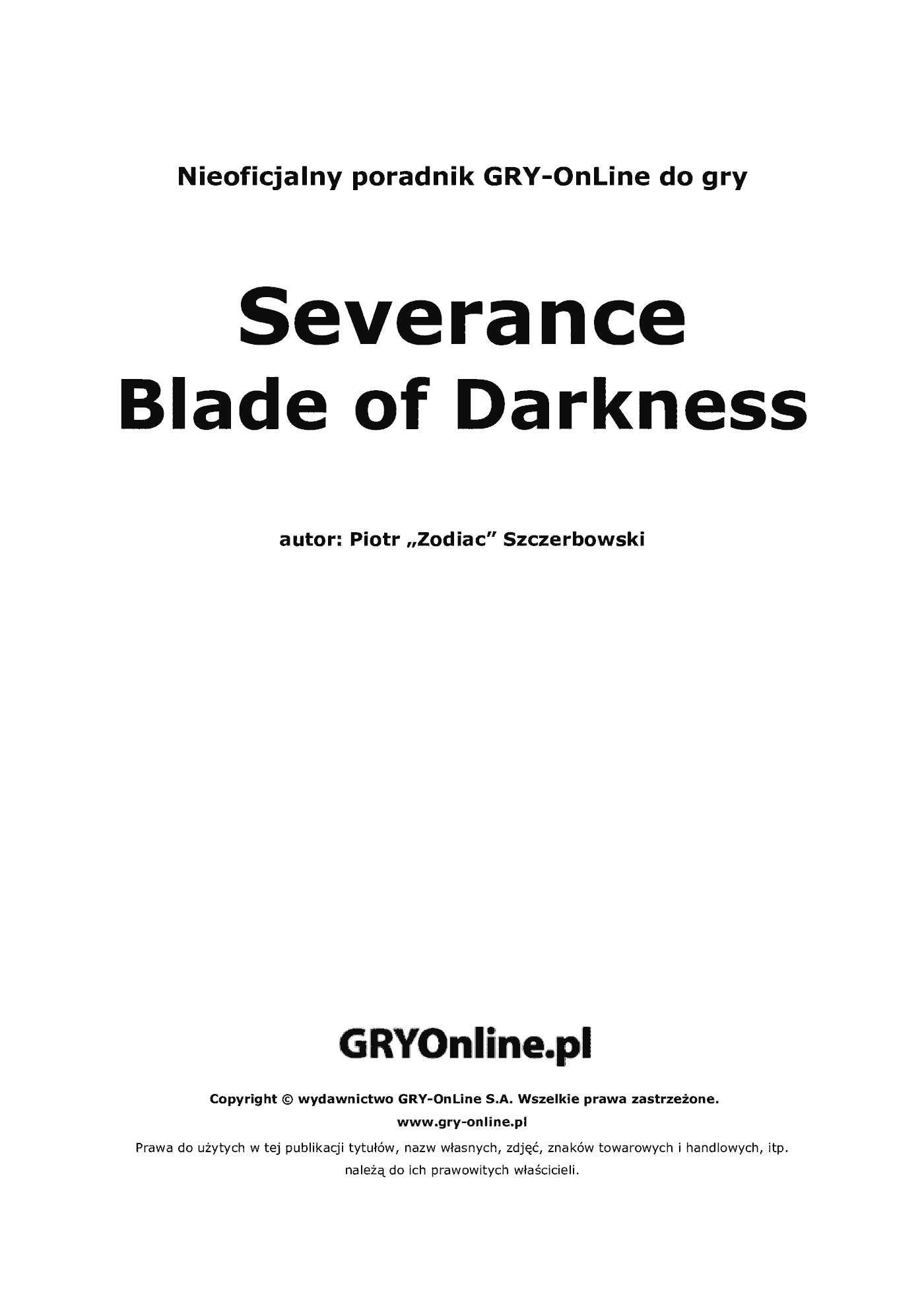 Fragment „Severance: Blade of Darkness - poradnik do gry” — strona 2 z 8