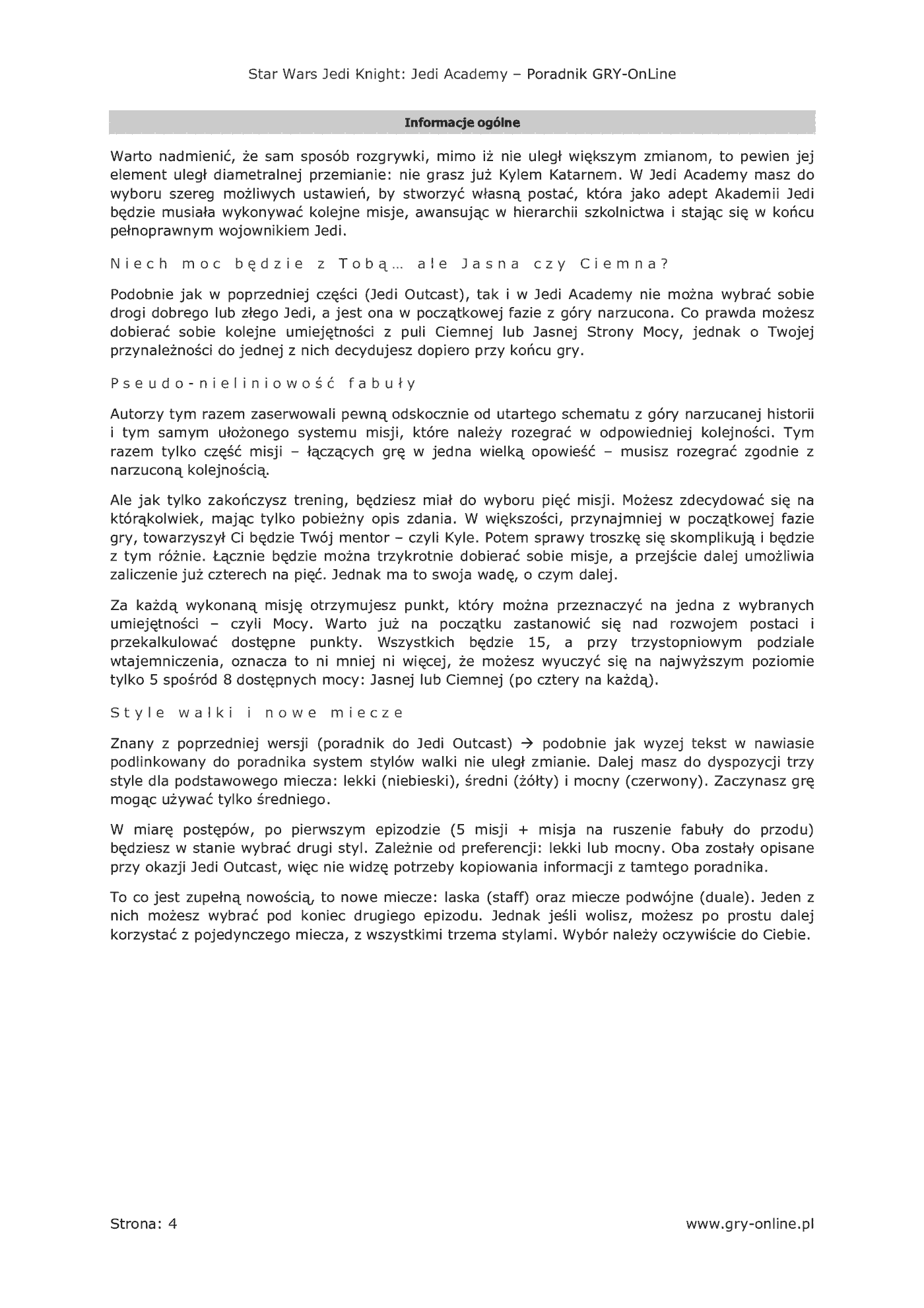 Fragment „Star Wars Jedi Knight: Jedi Academy - poradnik do gry” — strona 5 z 8