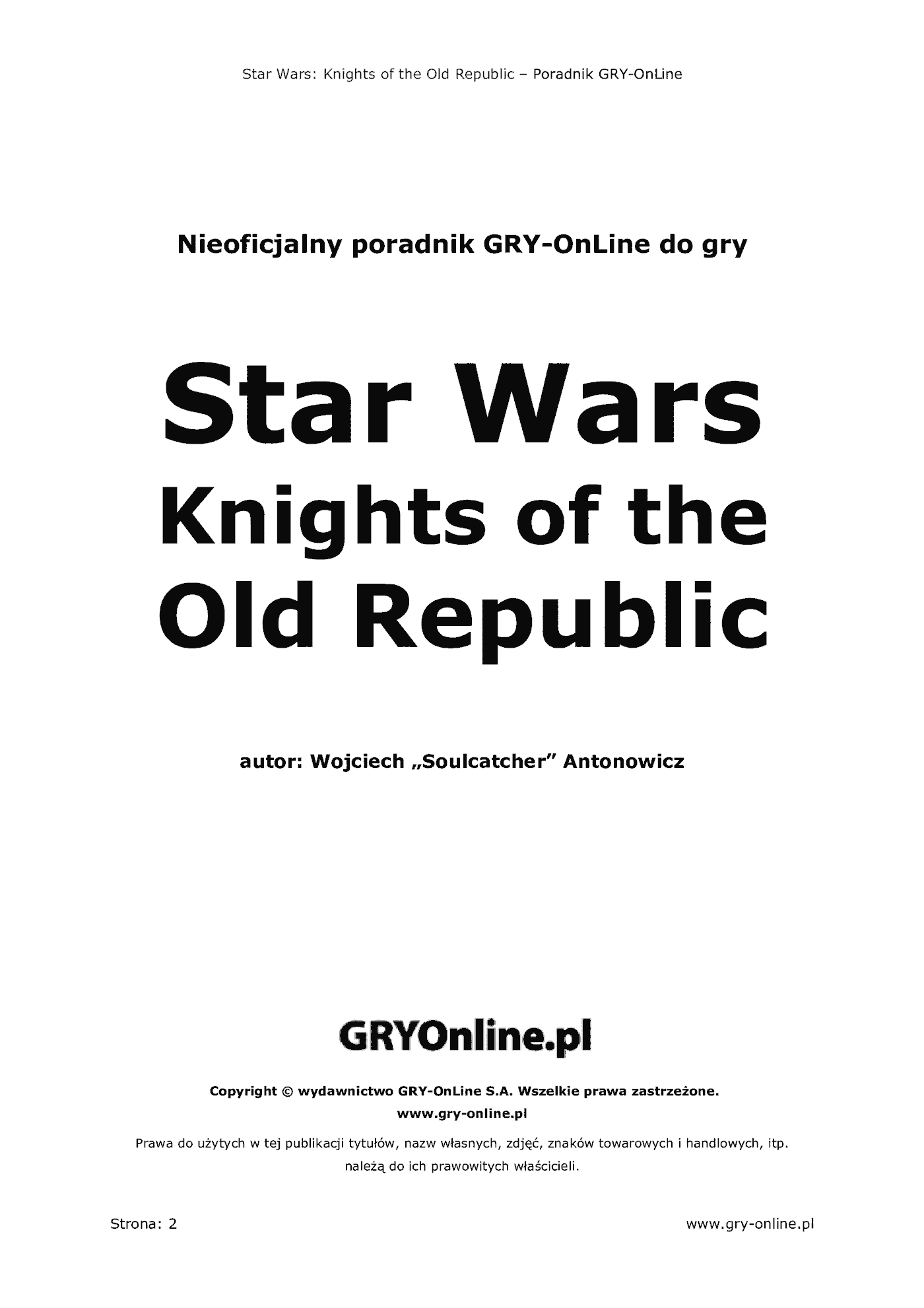 Fragment „Star Wars: Knights of the Old Republic - poradnik do gry” — strona 3 z 8