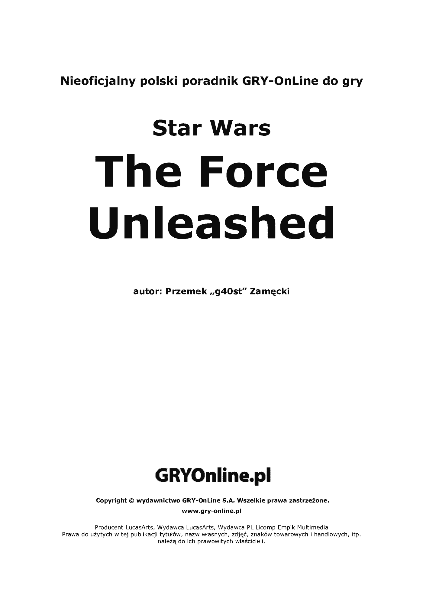 Fragment „Star Wars: The Force Unleashed - poradnik do gry” — strona 2 z 8