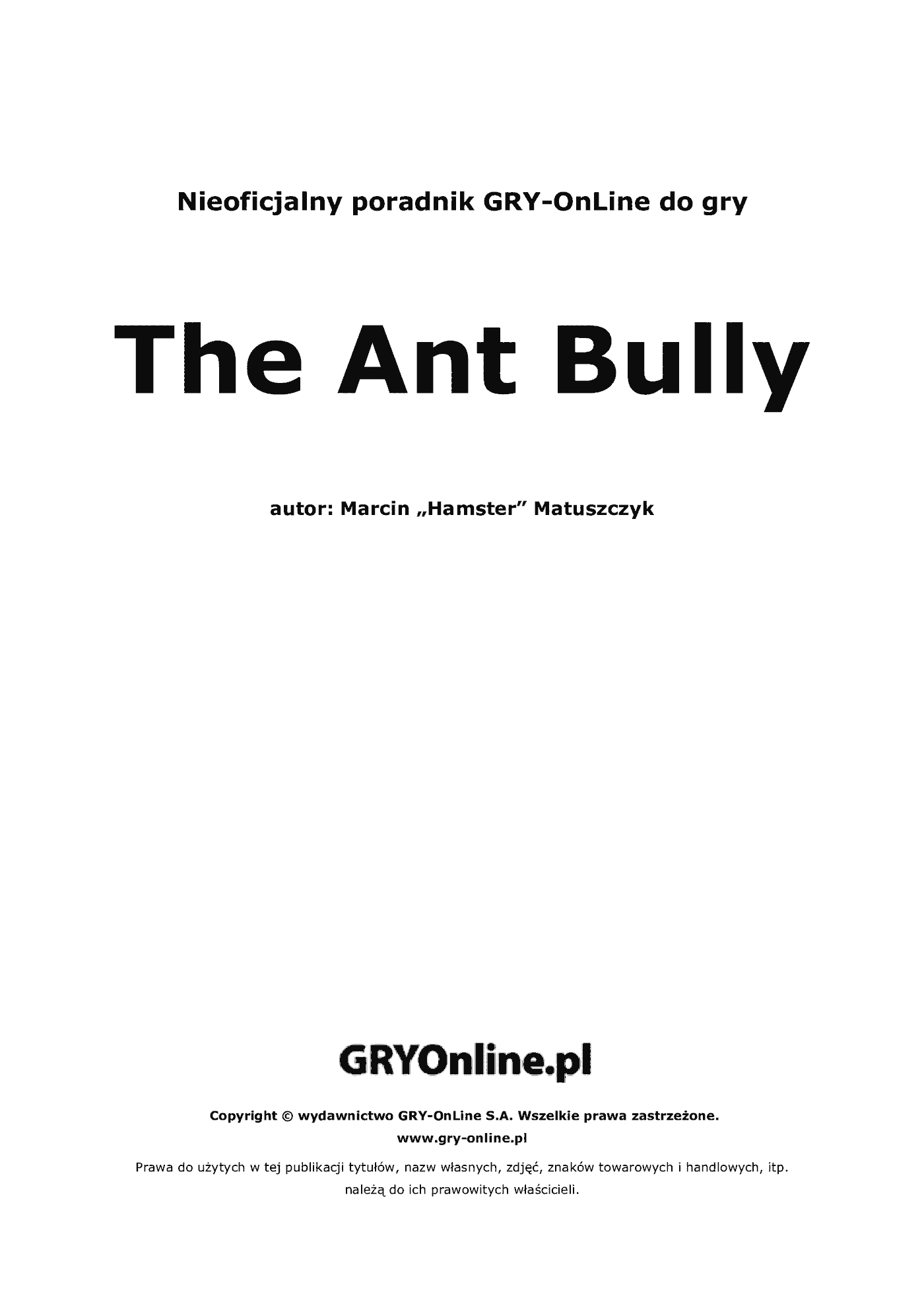 Fragment „The Ant Bully - poradnik do gry” — strona 2 z 8