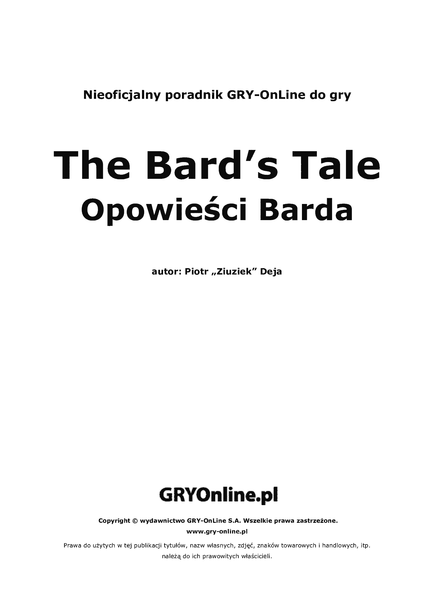 Fragment „The Bard's Tale: Opowieści Barda - poradnik do gry” — strona 2 z 8