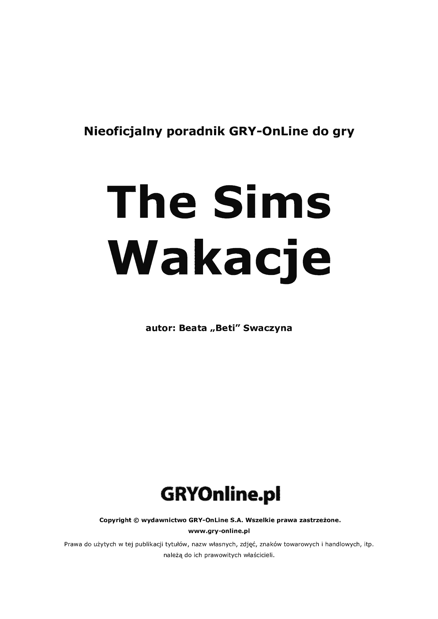 Fragment „The Sims: Wakacje - poradnik do gry” — strona 2 z 8