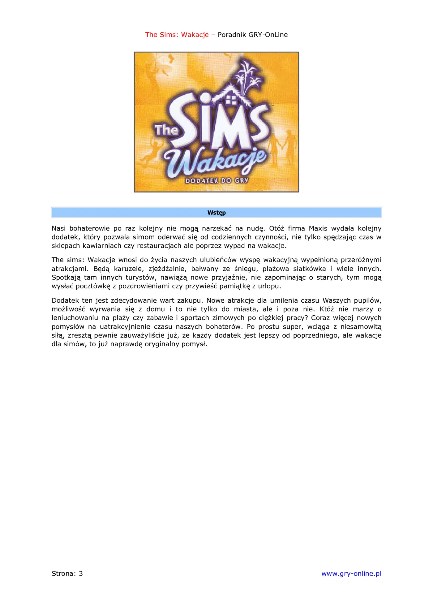 Fragment „The Sims: Wakacje - poradnik do gry” — strona 4 z 8