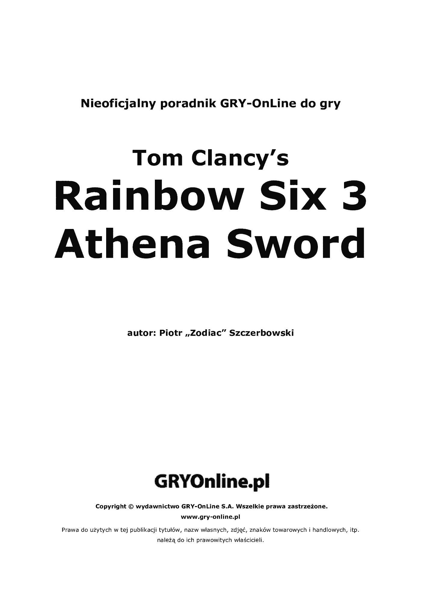 Fragment „Tom Clancy's Rainbow Six 3: Athena Sword - poradnik do gry” — strona 2 z 8