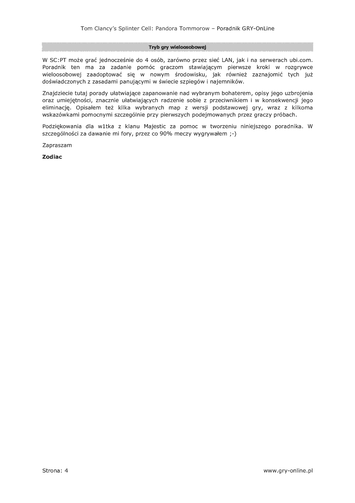 Fragment „Tom Clancy's Splinter Cell: Pandora Tomorrow - Multiplayer - poradnik do gry” — strona 5 z 8