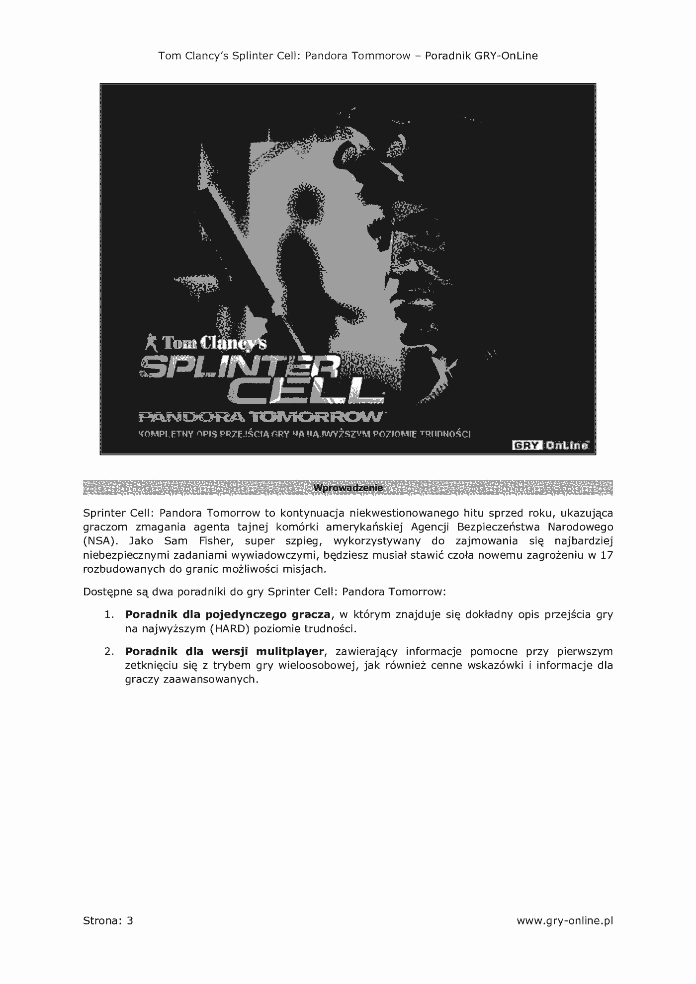 Fragment „Tom Clancy's Splinter Cell: Pandora Tomorrow - Single Player - poradnik do gry” — strona 4 z 8