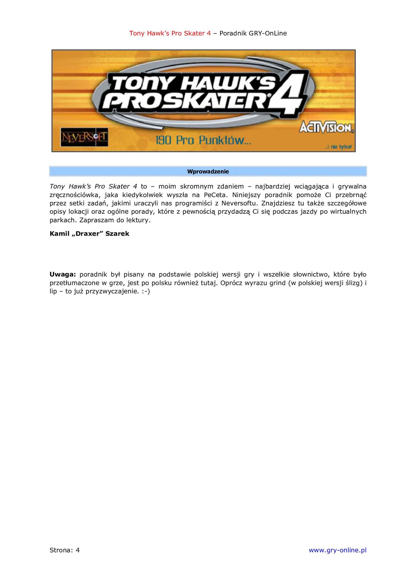 Fragment „Tony Hawk's Pro Skater 4 - poradnik do gry” — strona 5 z 8