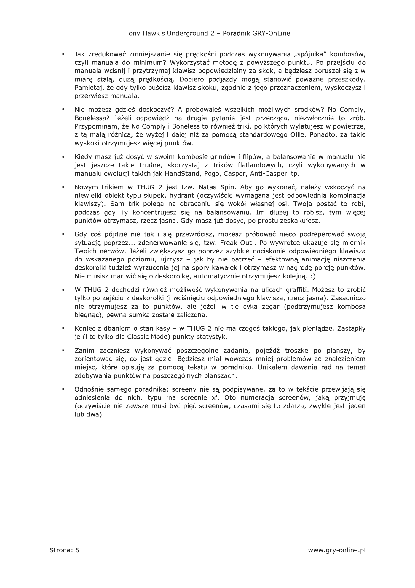 Fragment „Tony Hawk's Underground 2: World Destruction Tour - poradnik do gry” — strona 6 z 8
