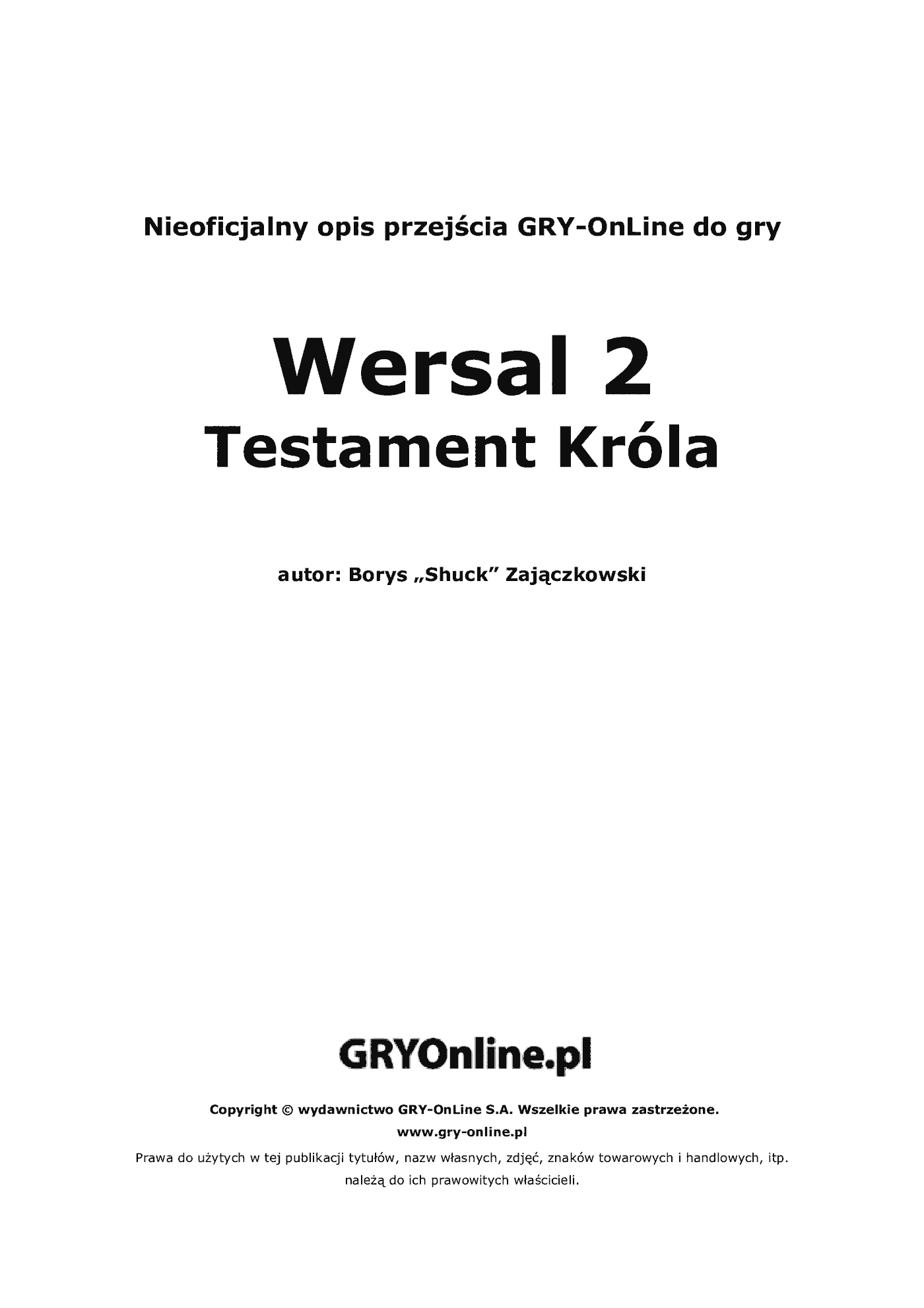 Fragment „Wersal 2: Testament Króla - poradnik do gry” — strona 2 z 8
