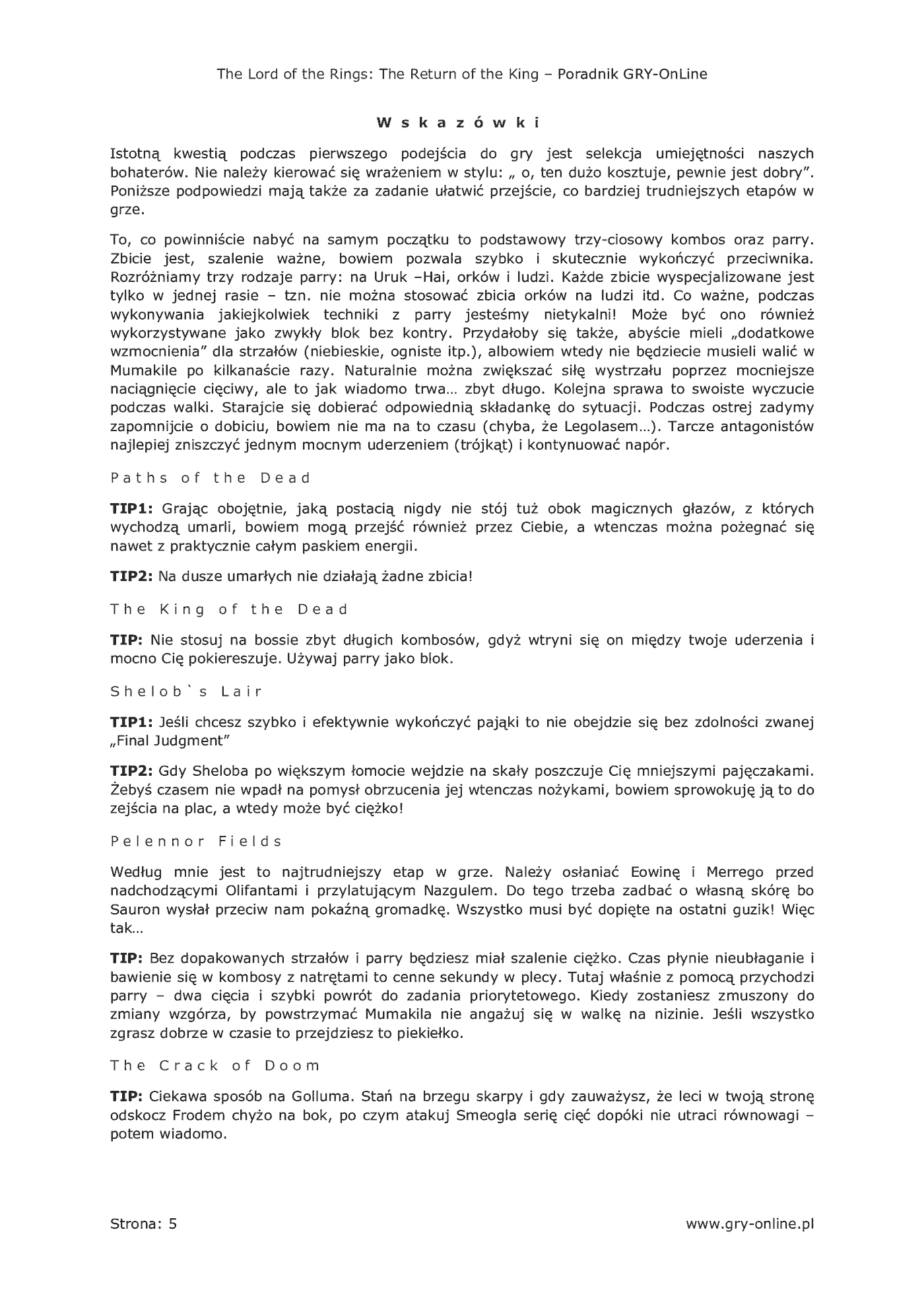 Fragment „Władca Pierścieni: Powrót Króla - poradnik do gry” — strona 6 z 8