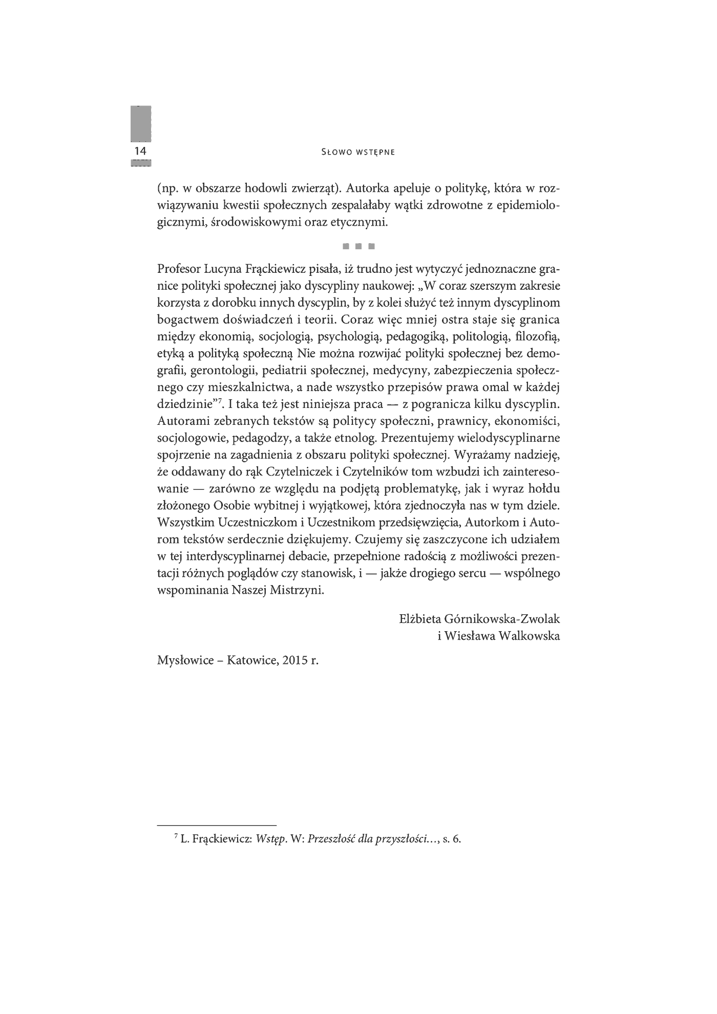 Fragment „Dzieło Lucyny Frąckiewicz inspiracją dla współczesnej polityki społecznej” — strona 15 z 24