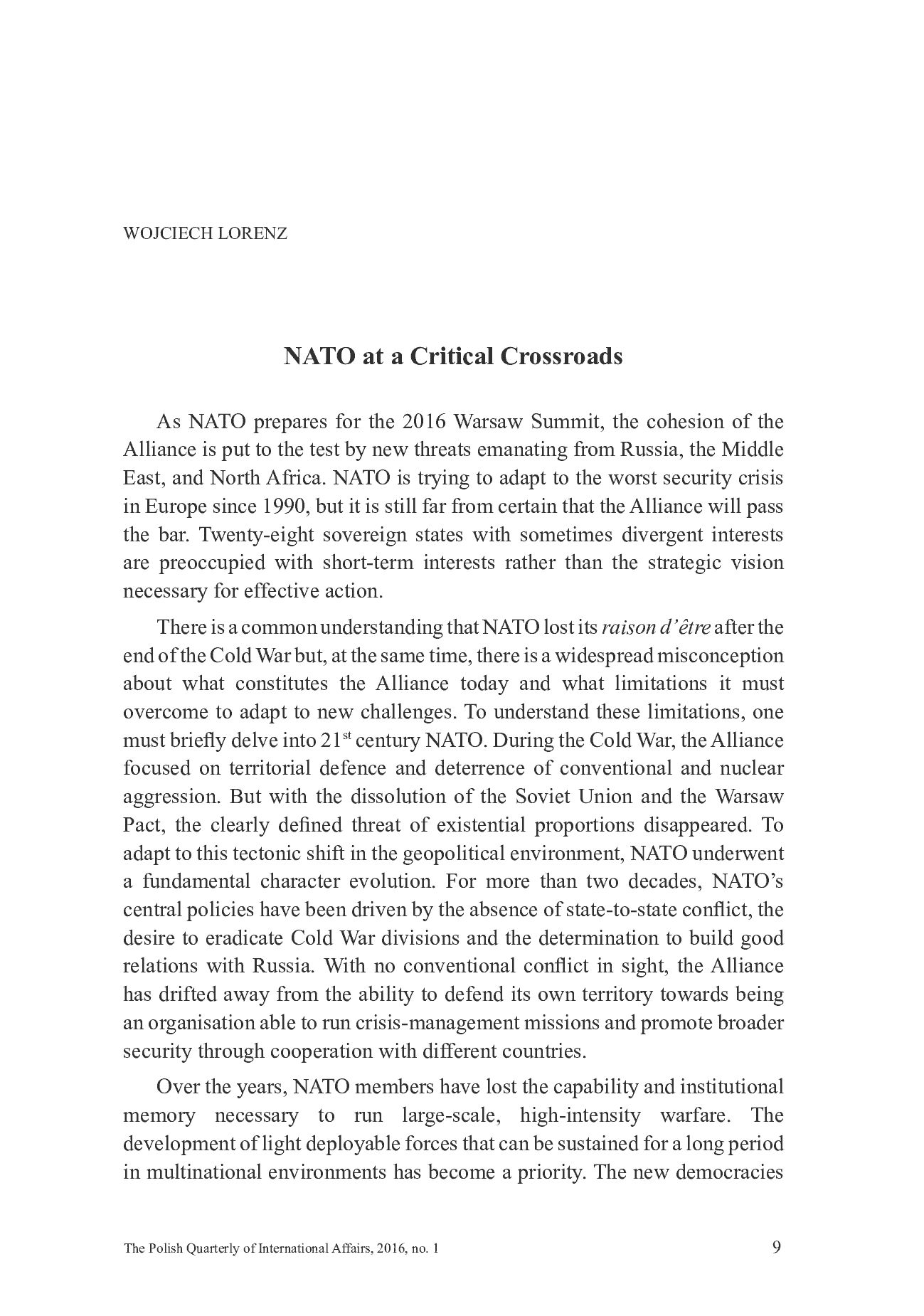 Fragment „The Polish Quarterly of International Affairs 1/2016” — strona 1 z 4