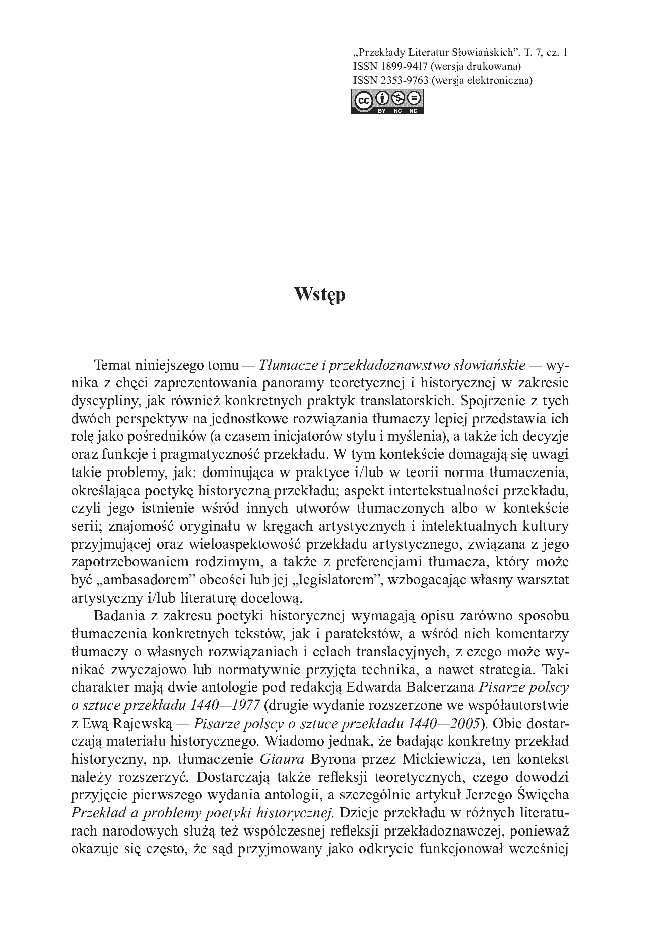 Fragment „"Przekłady Literatur Słowiańskich" 2016. T. 7. Cz. 1: Tłumacze i przekładoznawstwo słowiańskie” — strona 10 z 27