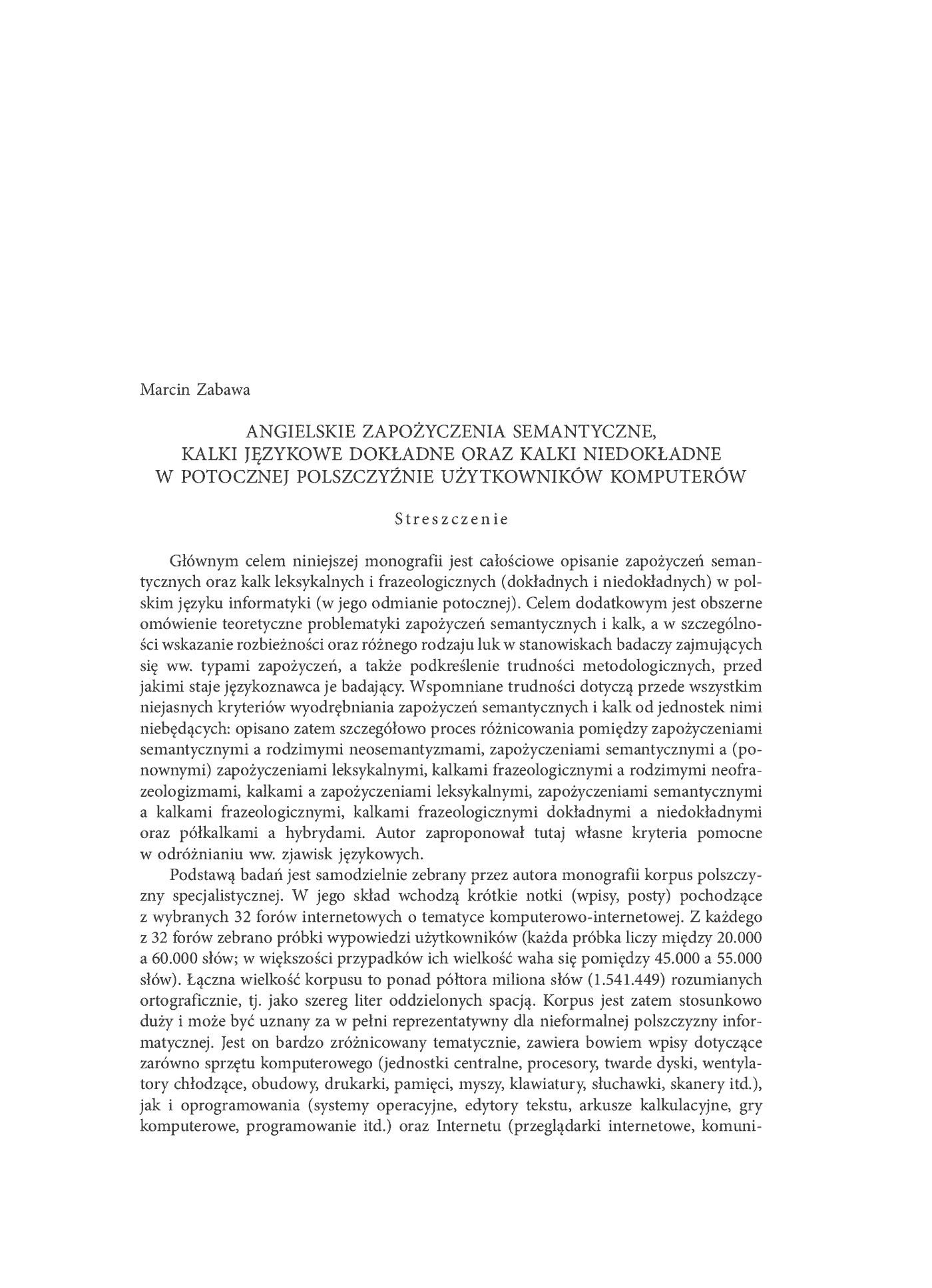 Fragment „English semantic loans, loan translations, and loan renditions in informal Polish of computer users” — strona 21 z 26