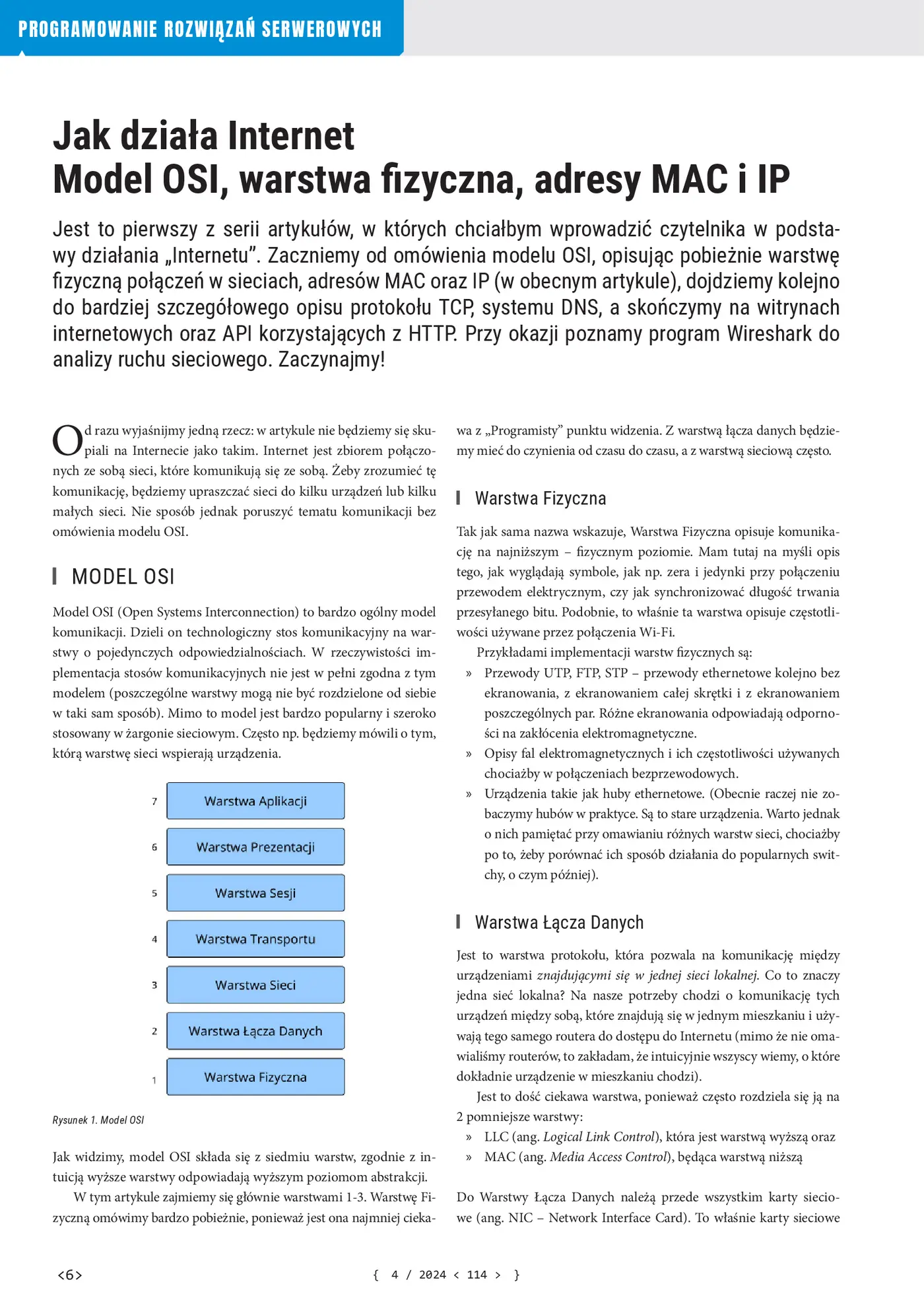Fragment „Programista nr 114. Jak działa Internet. Model OSI, warstwa fizyczna, adresy MAC i IP” — strona 1 z 3