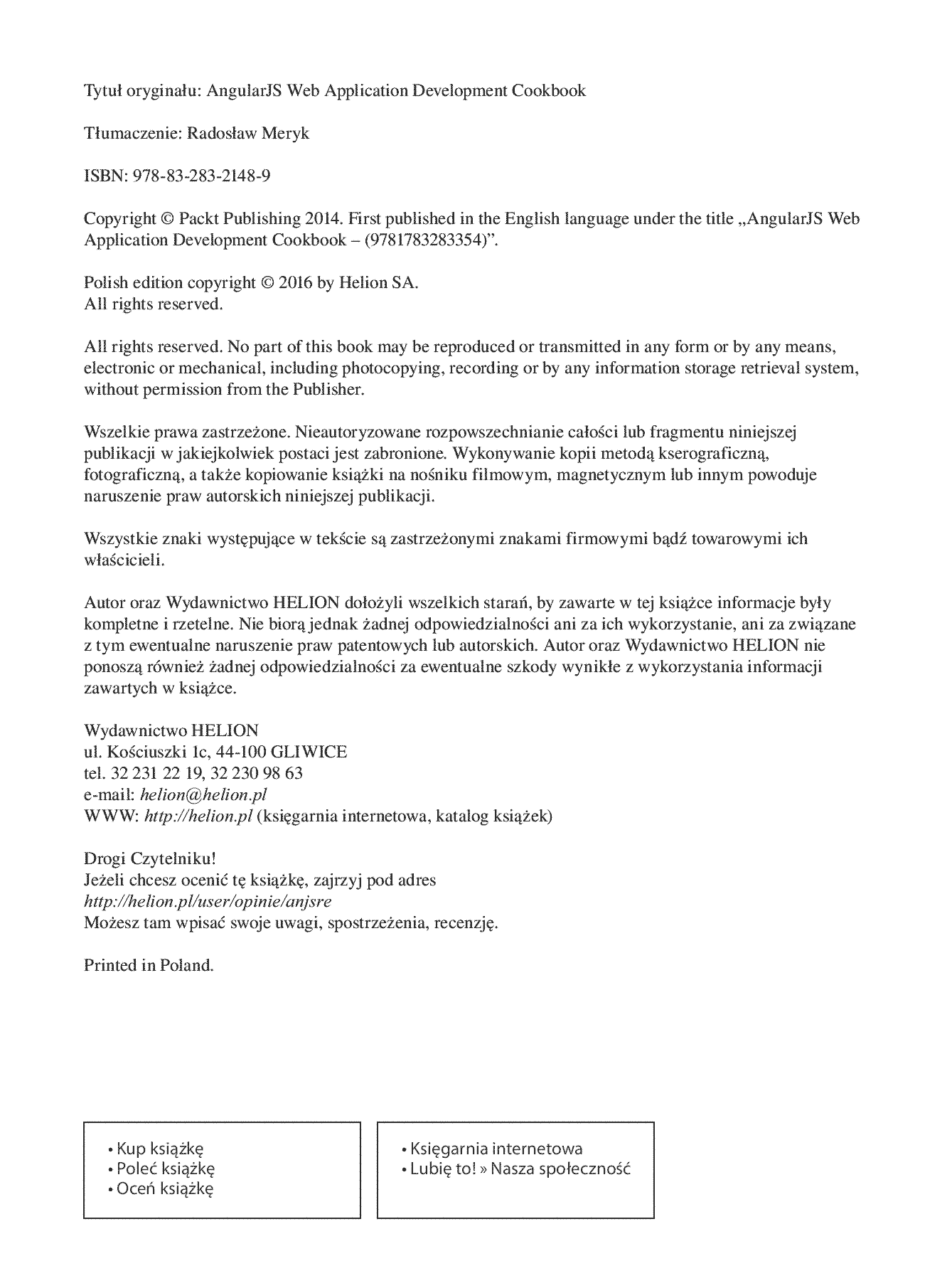 Fragment „AngularJS. Tworzenie aplikacji webowych. Receptury” — strona 2 z 30