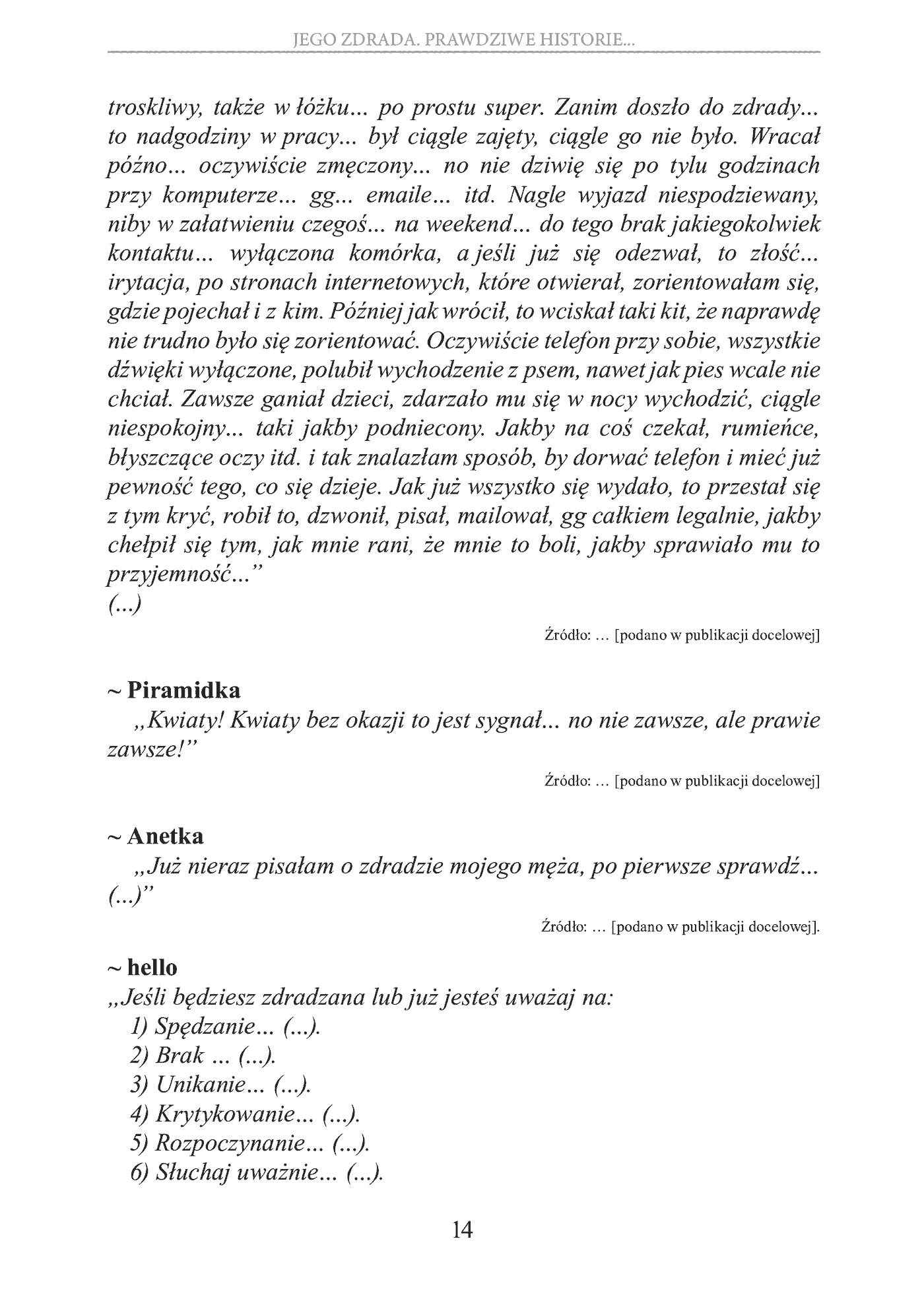 Fragment „Jego zdrada. Prawdziwe historie, wnioski, opinie, porady” — strona 14 z 30