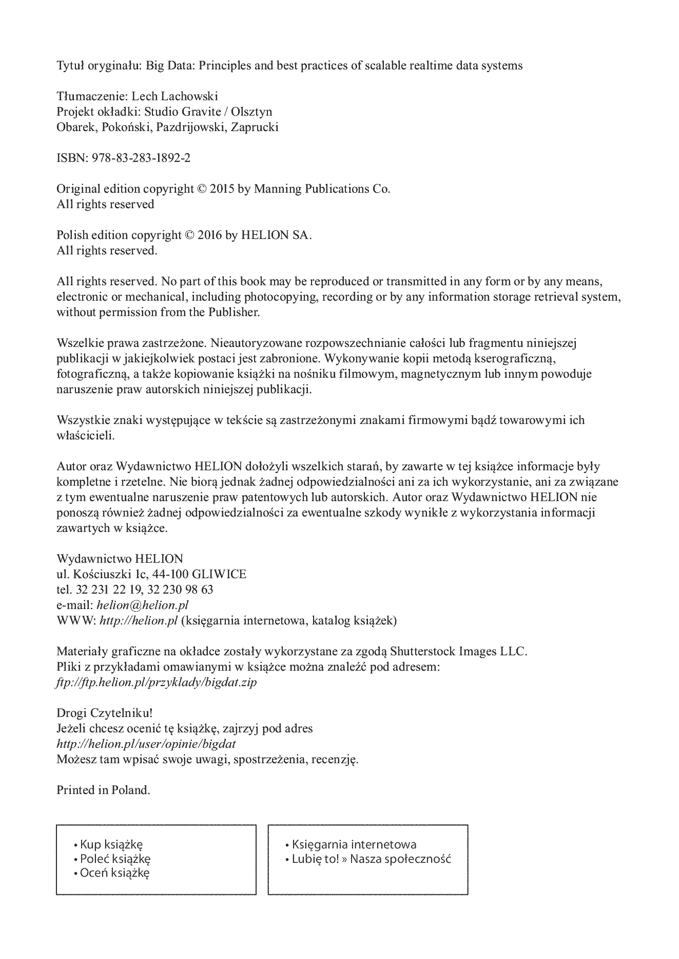 Fragment „Big Data. Najlepsze praktyki budowy skalowalnych systemów obsługi danych w czasie rzeczywistym” — strona 2 z 30
