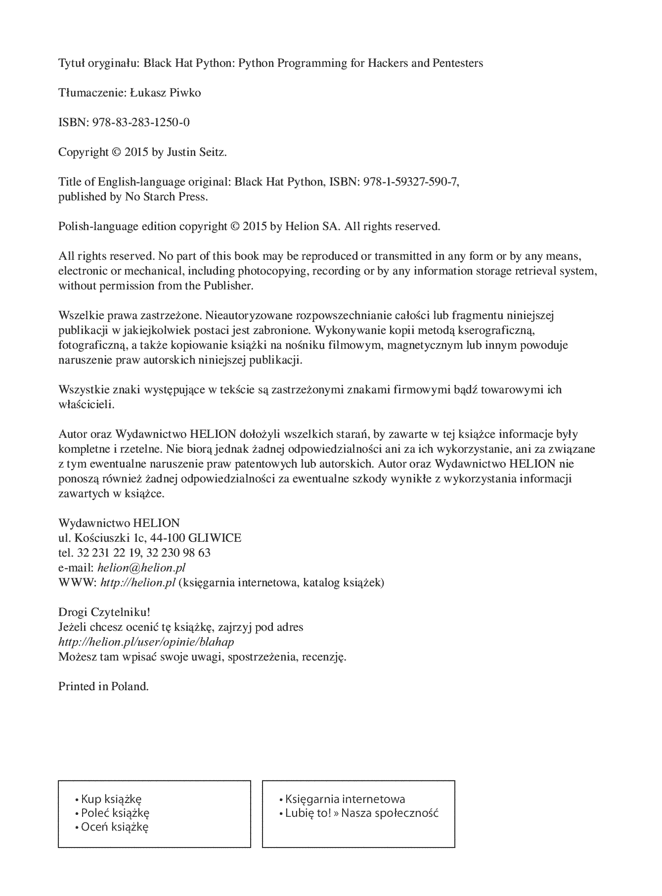 Fragment „Black Hat Python. Język Python dla hakerów i pentesterów” — strona 2 z 22