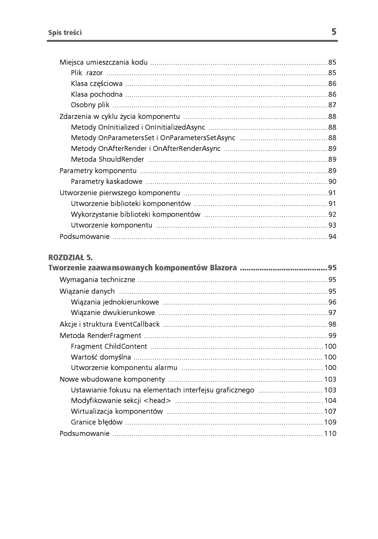 Fragment „Platforma Blazor. Praktyczny przewodnik. Jak tworzyć interaktywne aplikacje internetowe z C# i .NET 7. Wydanie II” — strona 5 z 30