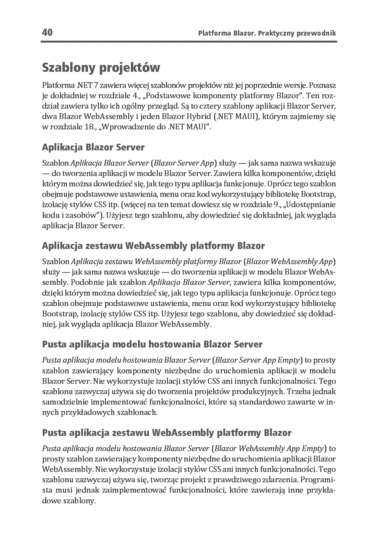 Fragment „Platforma Blazor. Praktyczny przewodnik. Jak tworzyć interaktywne aplikacje internetowe z C# i .NET 7. Wydanie II” — strona 16 z 30