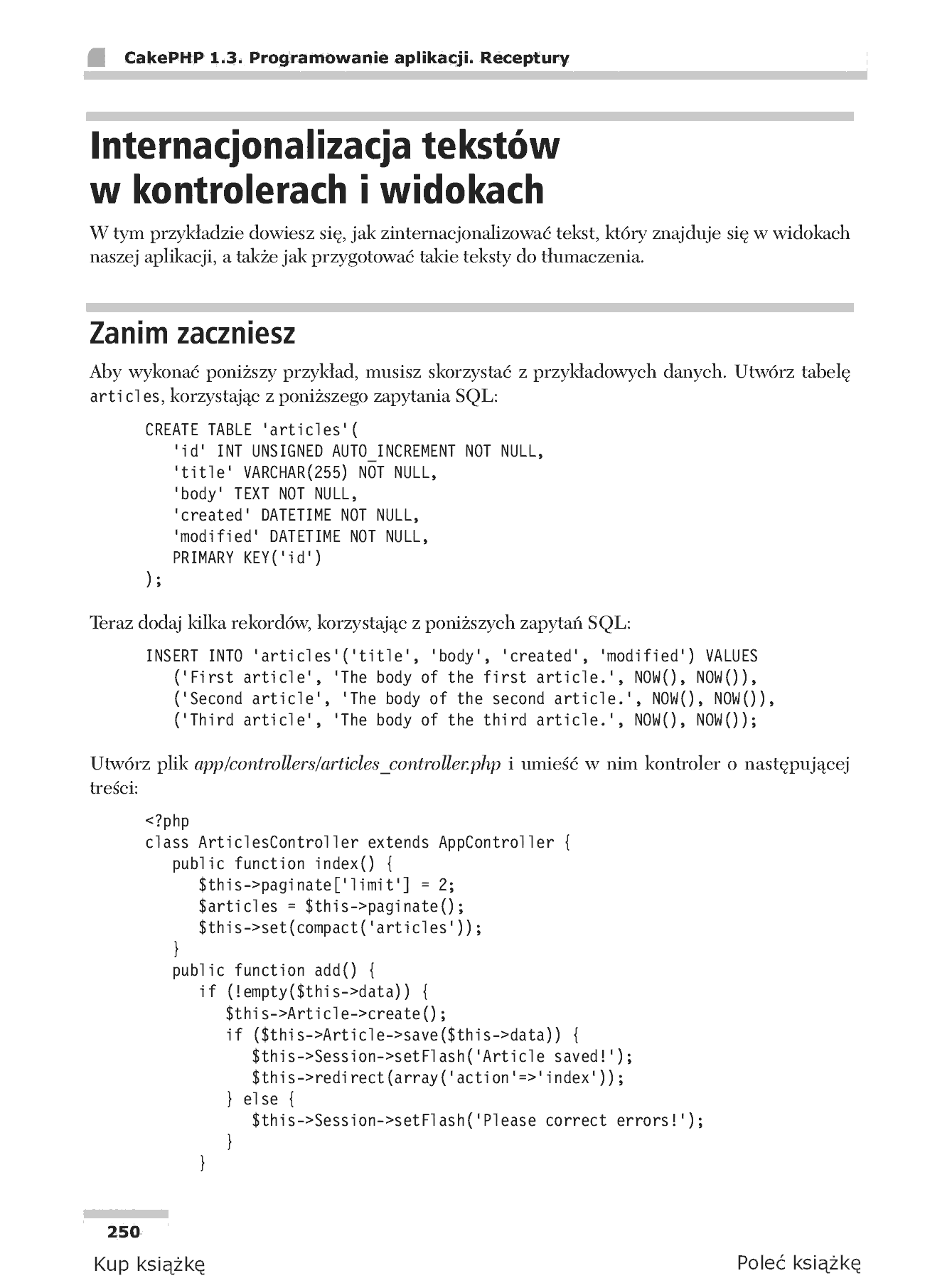 Fragment „CakePHP 1.3. Programowanie aplikacji. Receptury” — strona 7 z 30