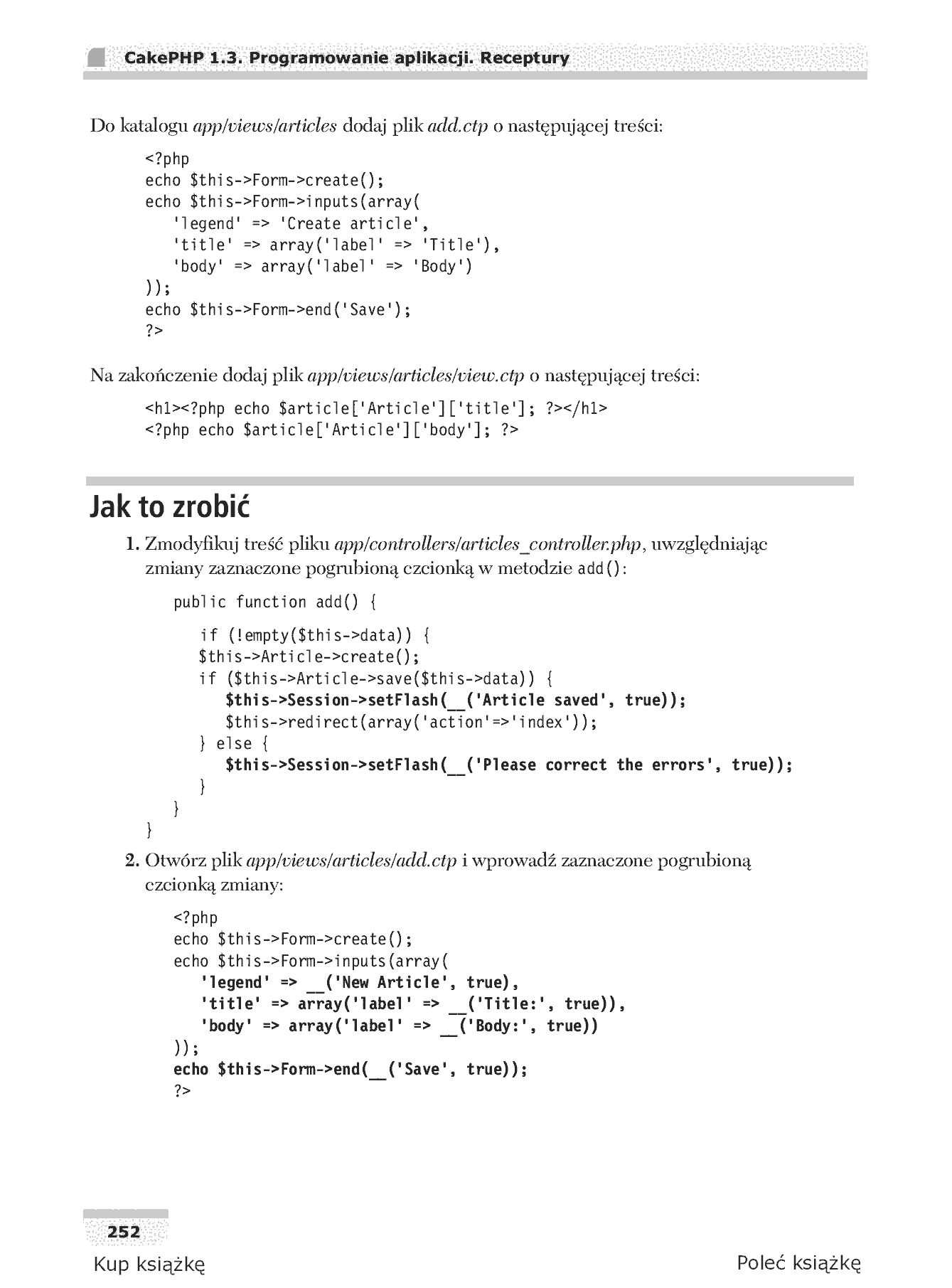 Fragment „CakePHP 1.3. Programowanie aplikacji. Receptury” — strona 9 z 30