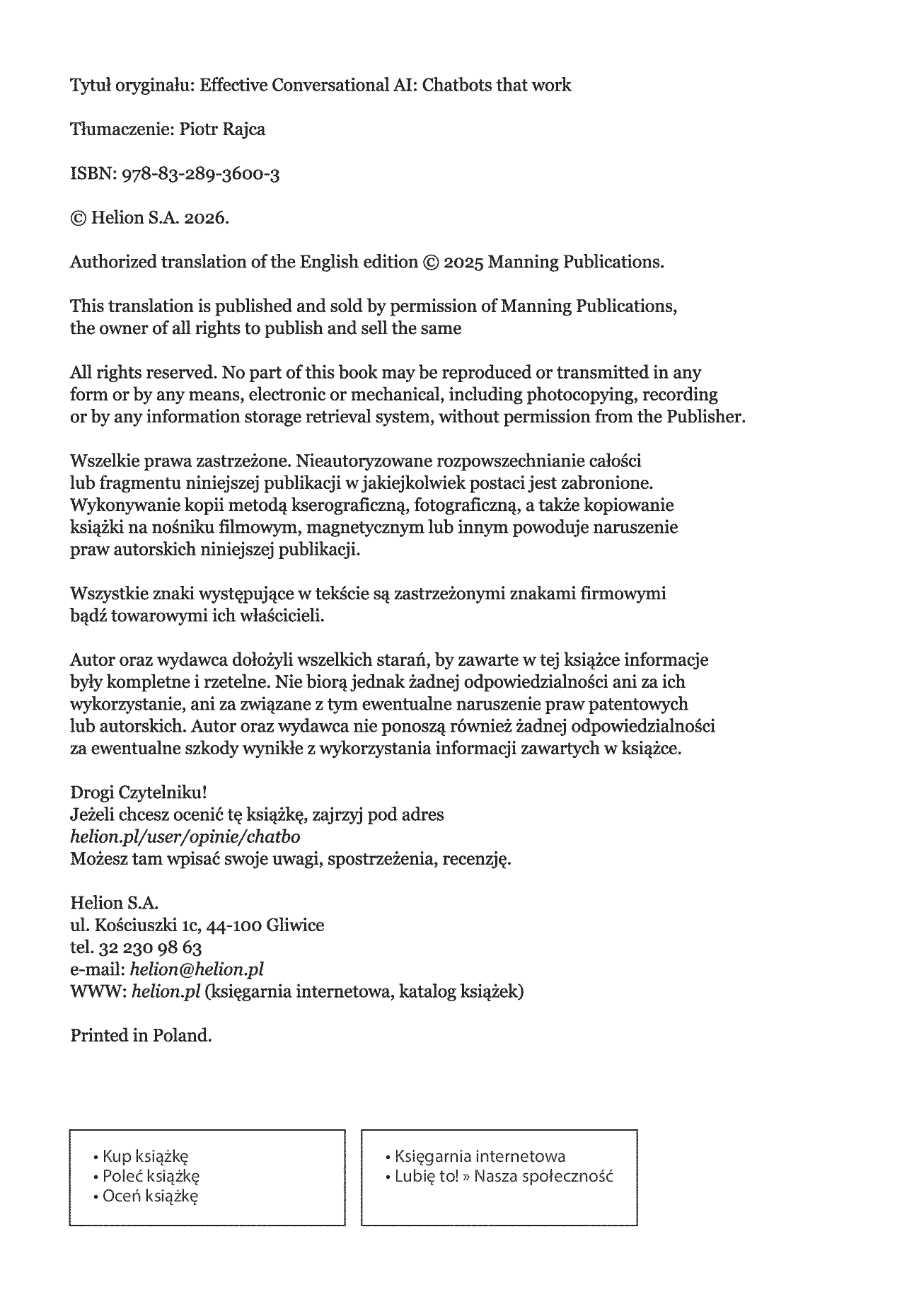 Fragment „Chatboty, które działają! Praktyczny przewodnik po konwersacyjnej sztucznej inteligencji” — strona 2 z 30