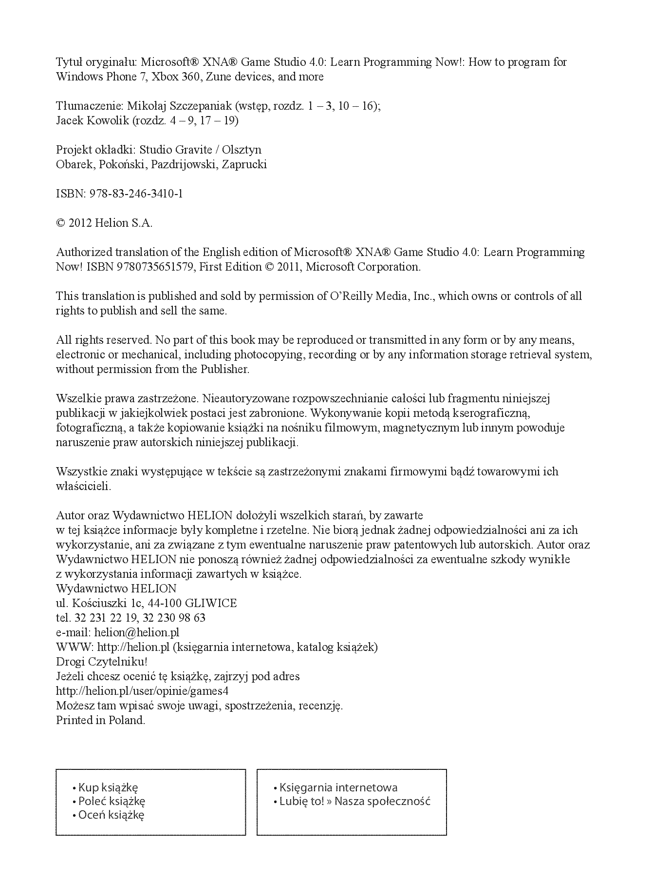 Fragment „Microsoft XNA Game Studio 4.0. Projektuj i buduj własne gry dla konsoli Xbox 360, urządzeń z systemem Windows Phone 7 i własnego PC” — strona 2 z 30