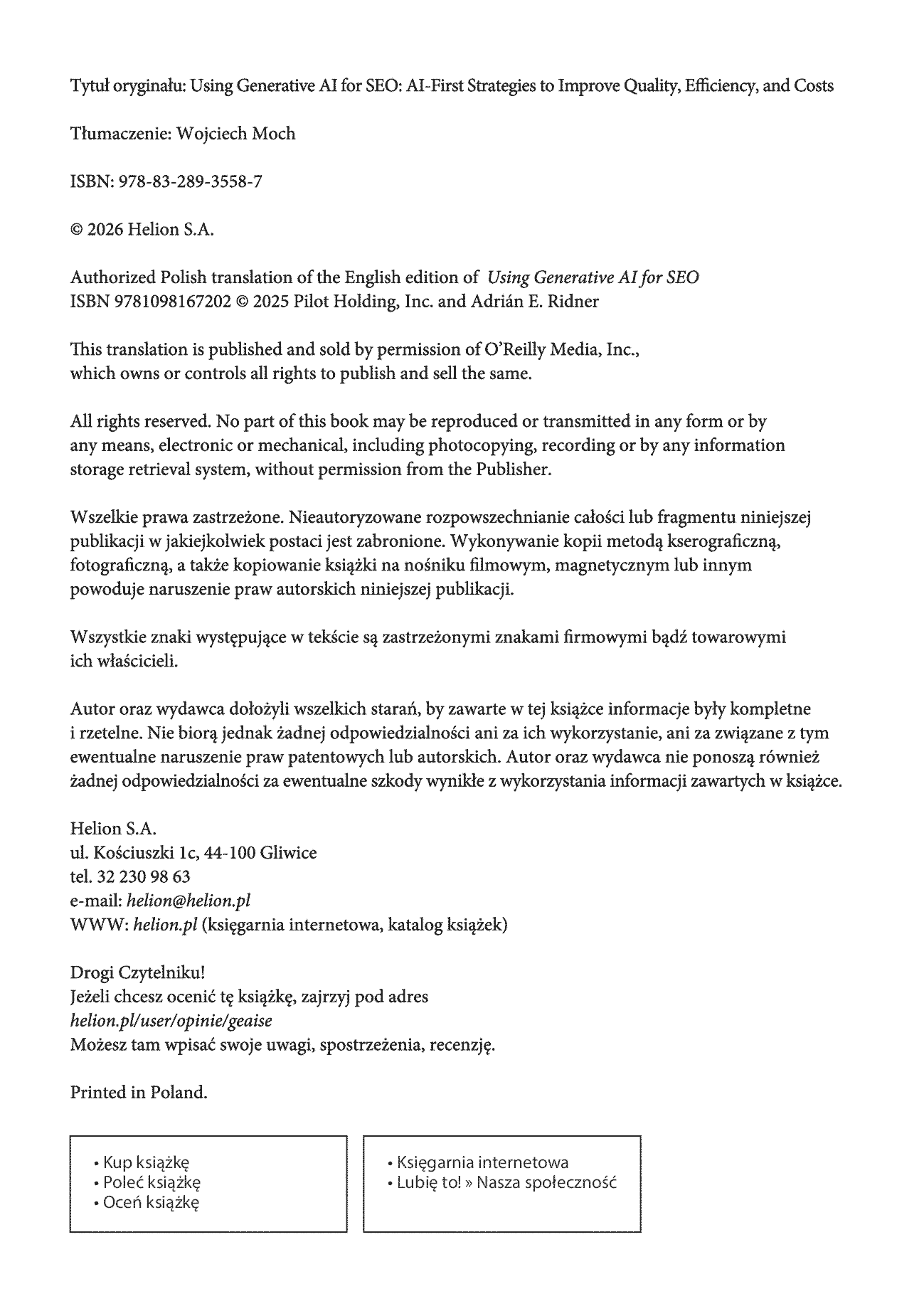 Fragment „Generatywna AI w SEO. Strategie AI-First. Jak zwiększyć jakość, wydajność i zyski” — strona 2 z 30