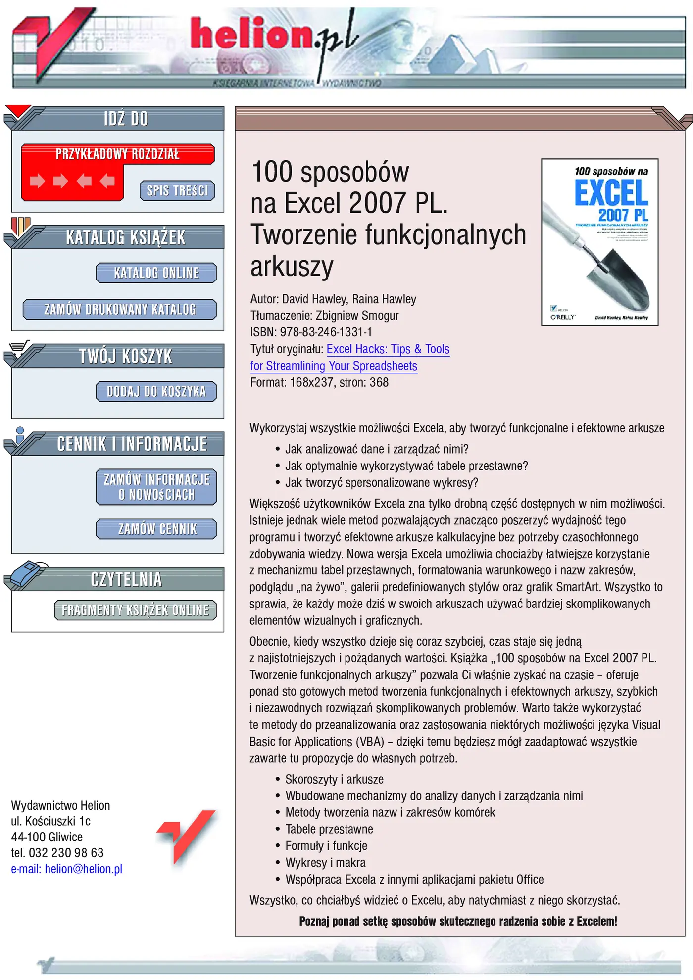 Fragment „100 sposobów na Excel 2007 PL. Tworzenie funkcjonalnych arkuszy” — strona 1 z 60
